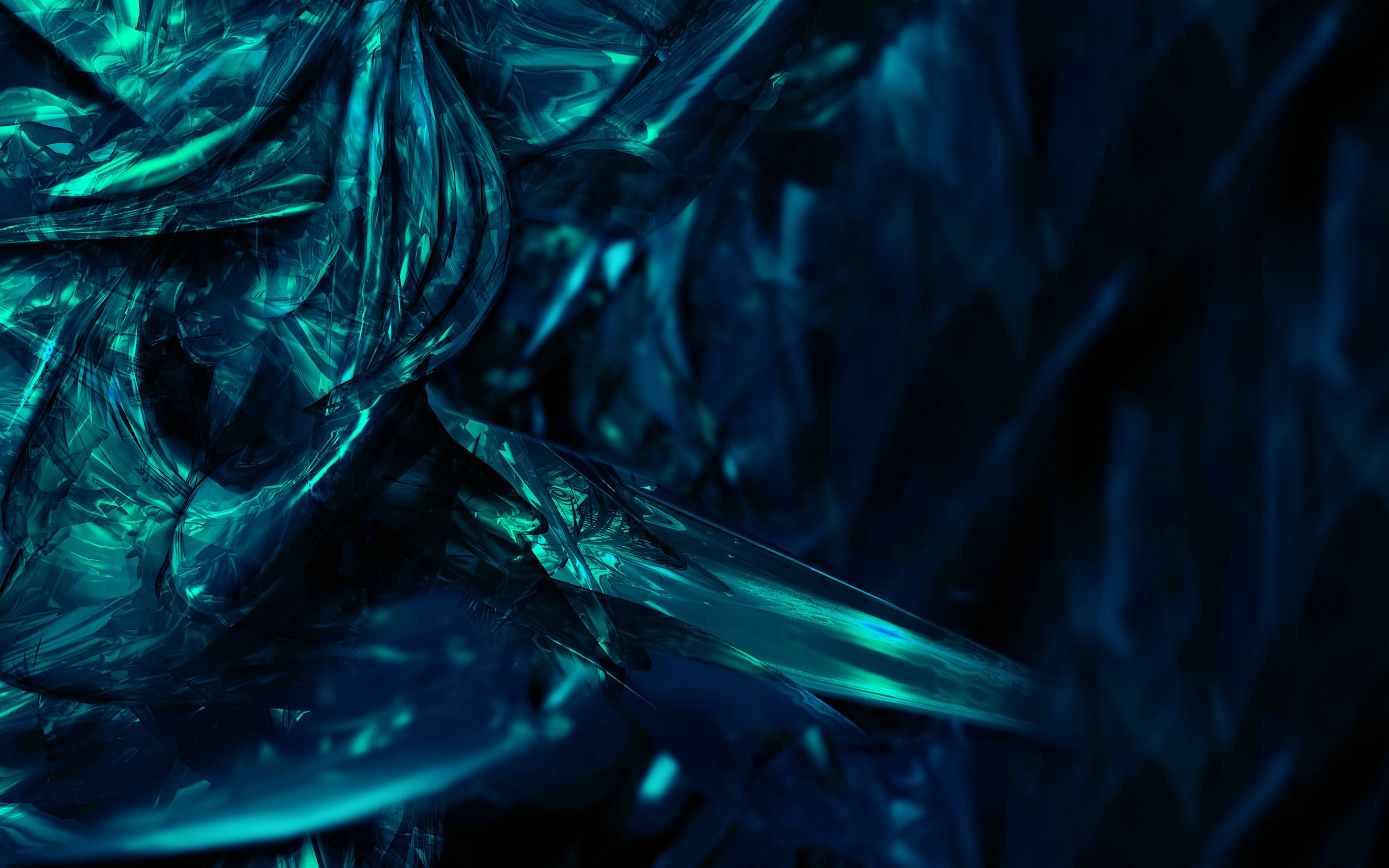 Cristalli di ghiaccio, Astratto, Turchese, Sfondo scuro, 2K, wallpaper per computer