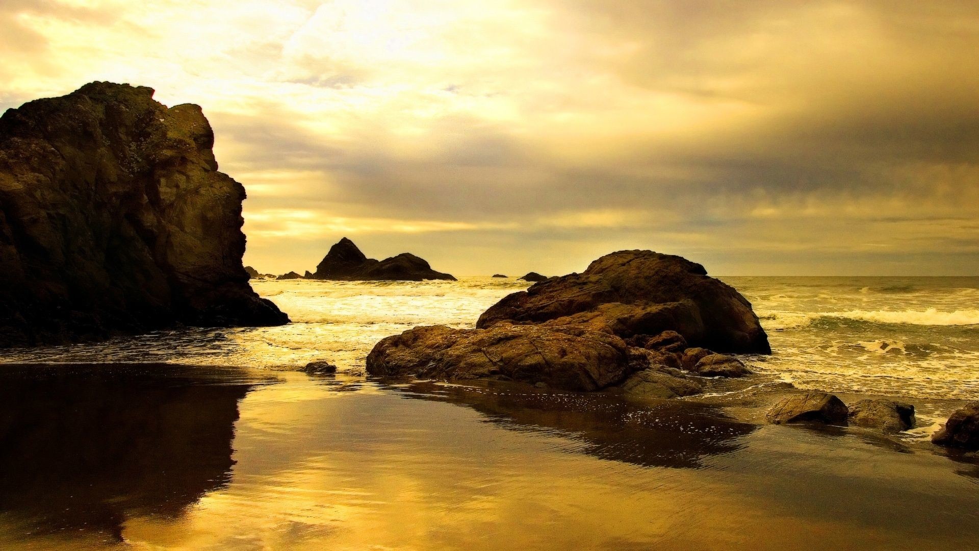 Scogli, Spiaggia, Mare, Dorato, 1920x1080, immagine di sfondo