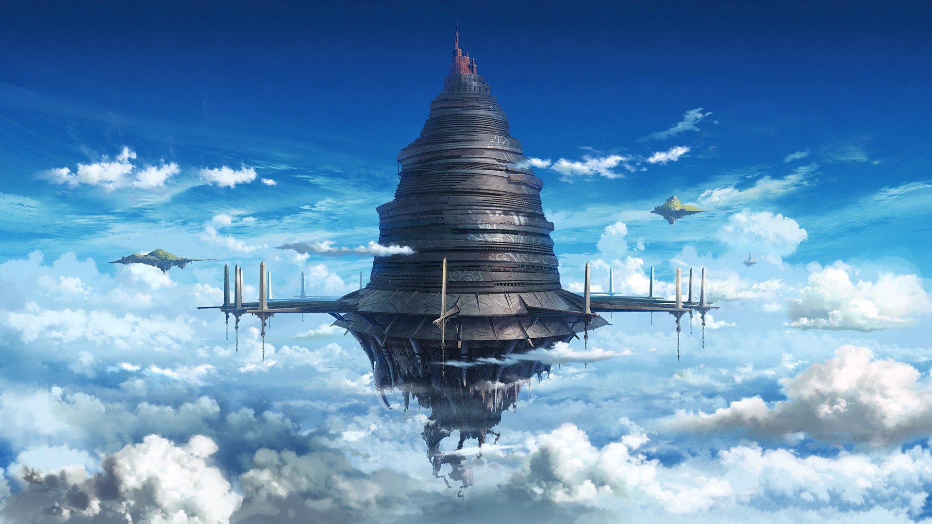 Aincrad, Sword Art Online, Castello volante, Nuvole, 1920x1080, sfondo per PC
