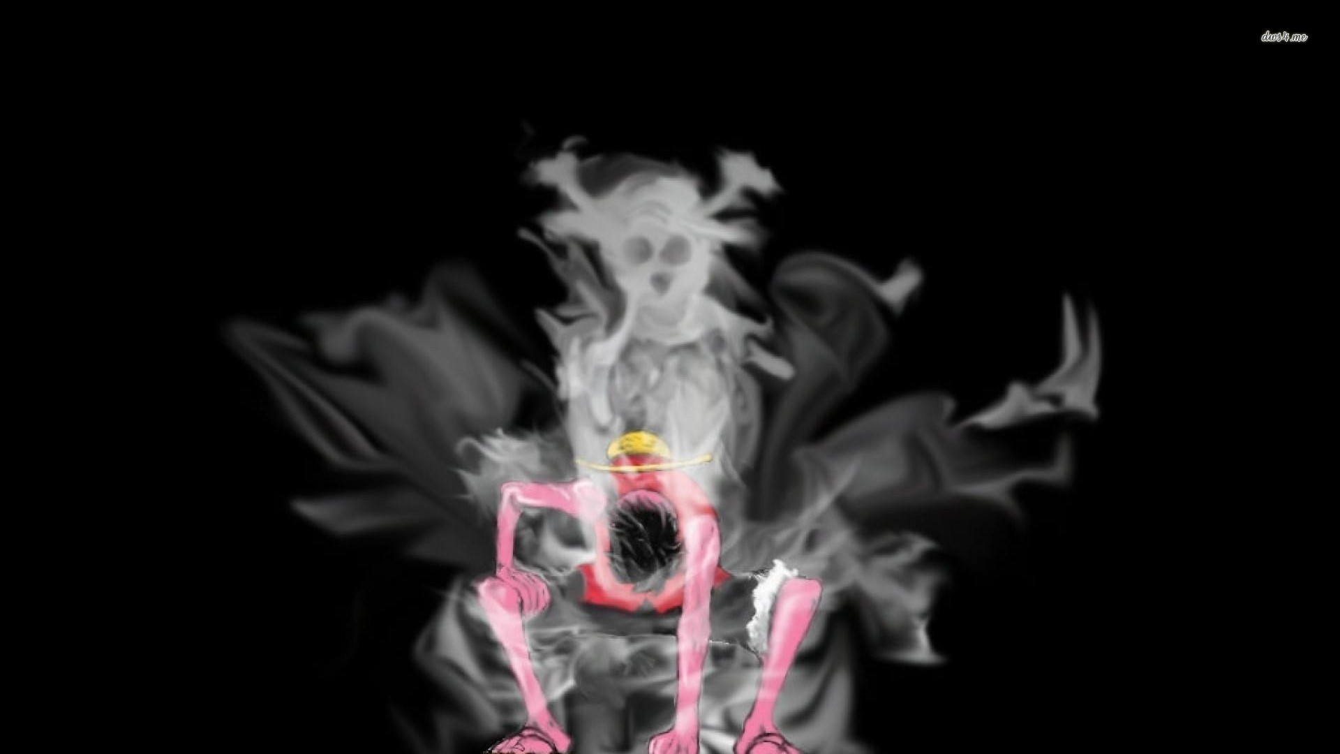 Monkey D. Luffy, One Piece, Fumo, Sfondo nero, Full HD, wallpaper per computer