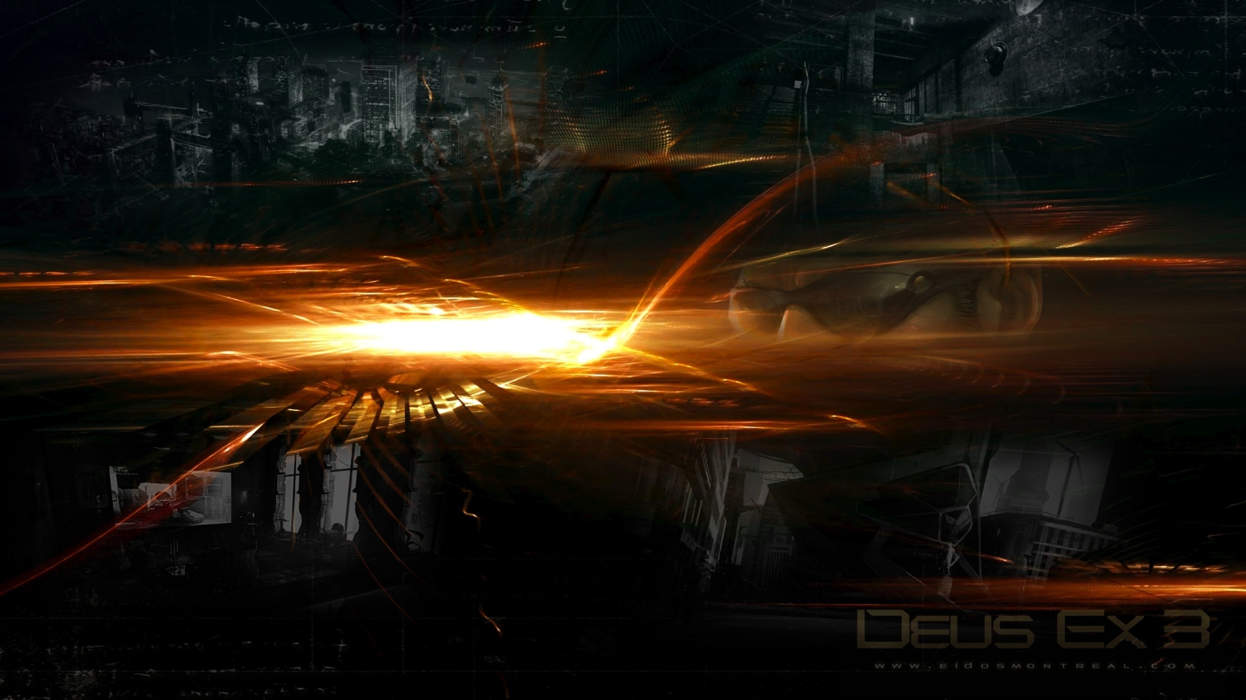 Deus Ex 3, Luci arancioni, Astratto, Sfondo scuro, 2K, wallpaper per computer