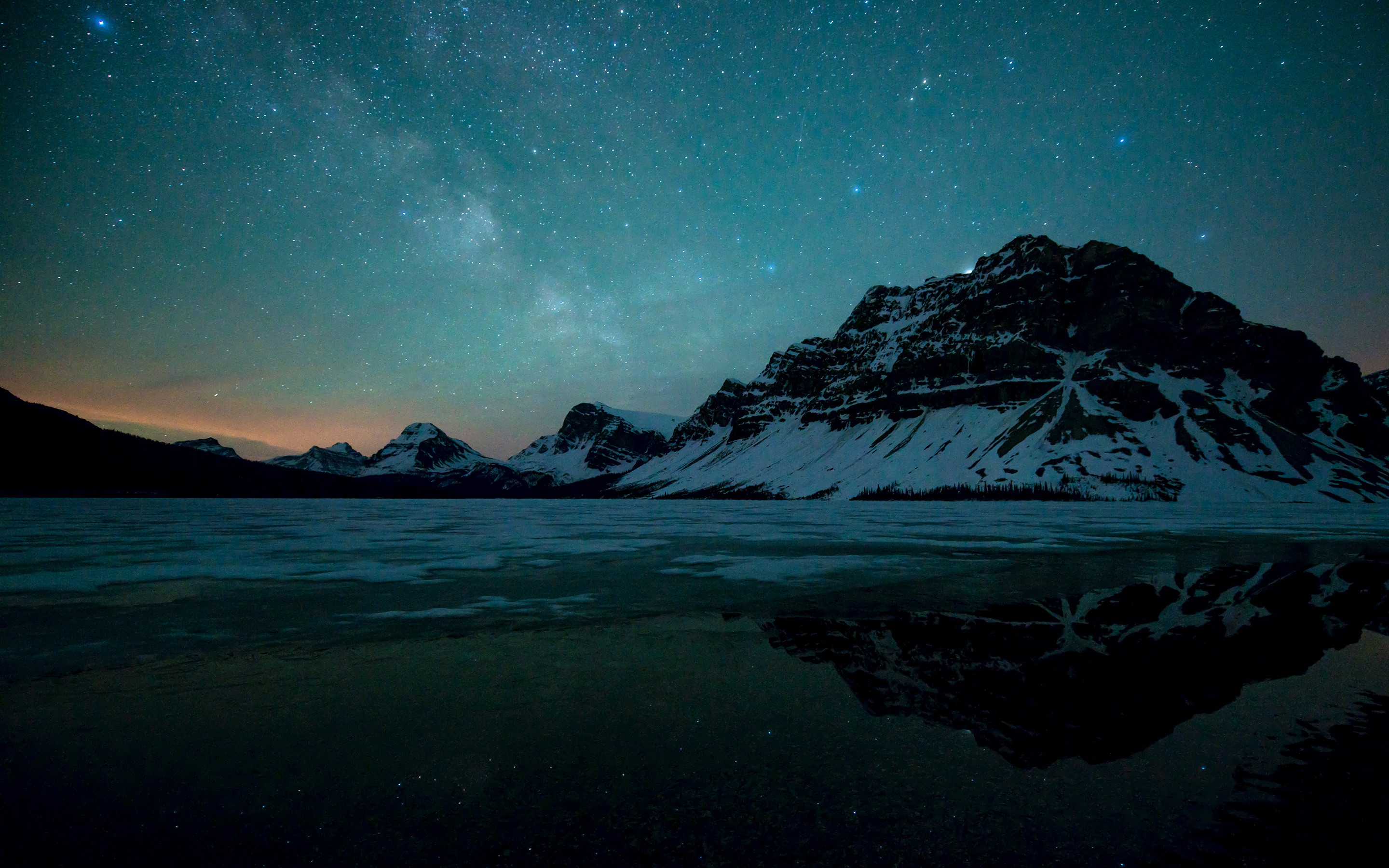 Via Lattea, Crowfoot Mountain, Bow Lake, Canada, Riflesso, 2880x1800, immagine di sfondo