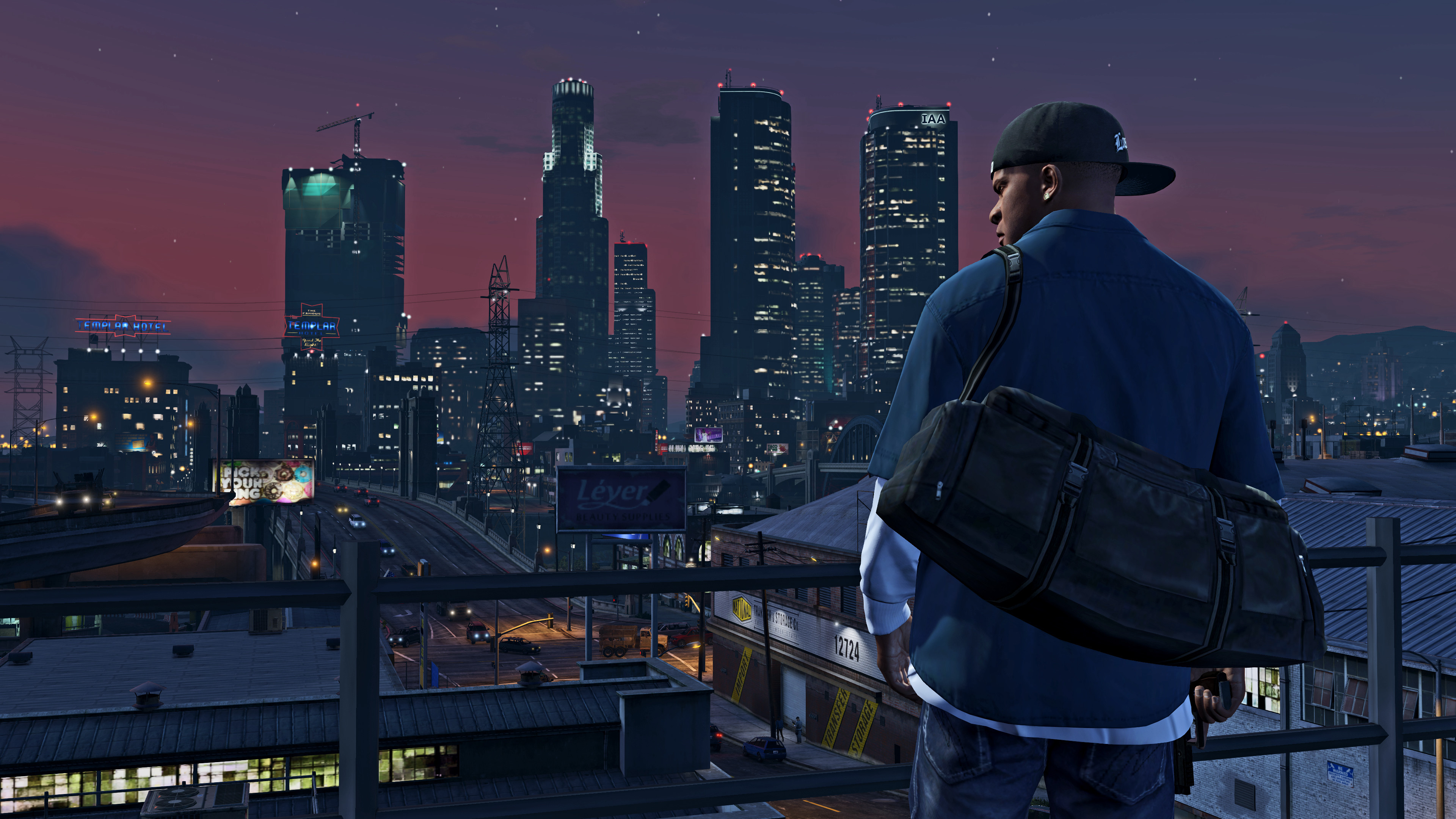 Grand Theft Auto V, Franklin Clinton, Los Santos, Notte, sfondo PC 4K
