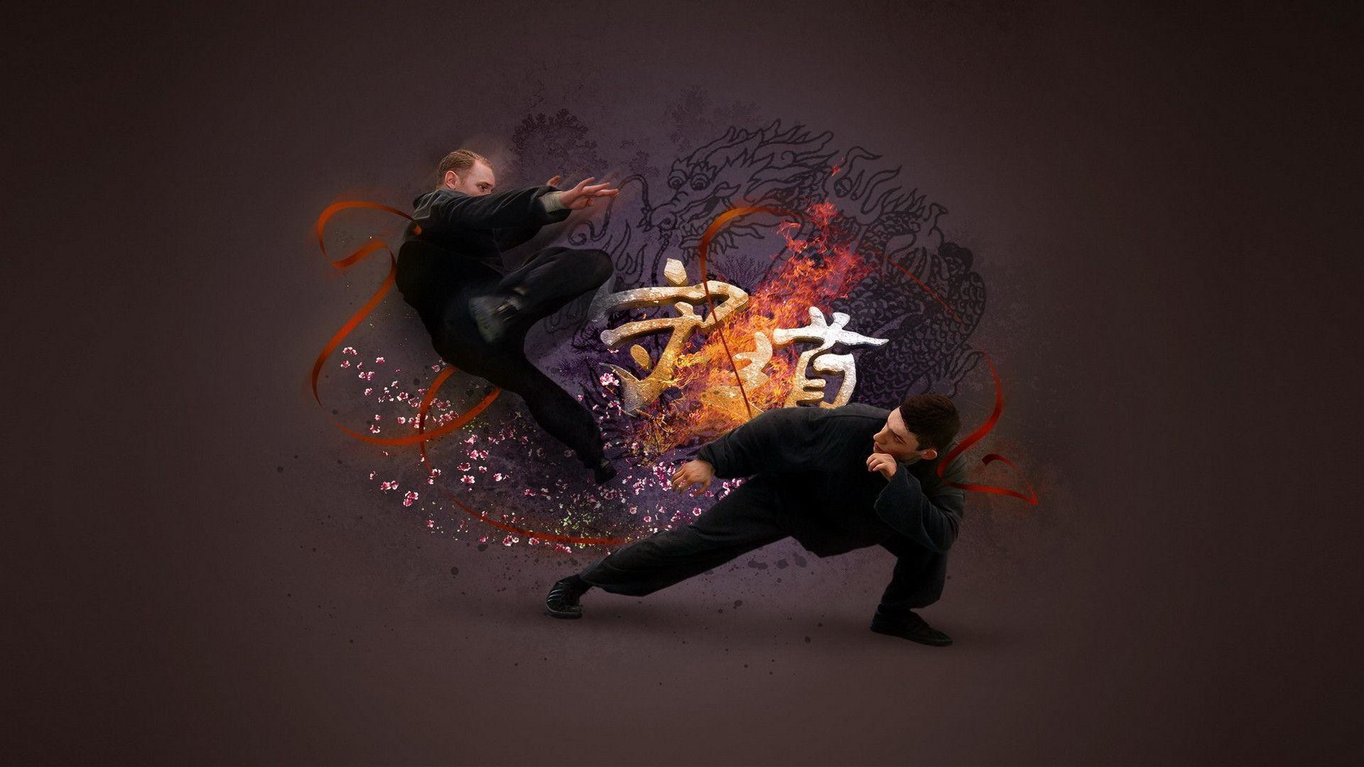 Taekwondo, Arti marziali, Calcio volante, Effetti fuoco, Ideogrammi, sfondo per portatile
