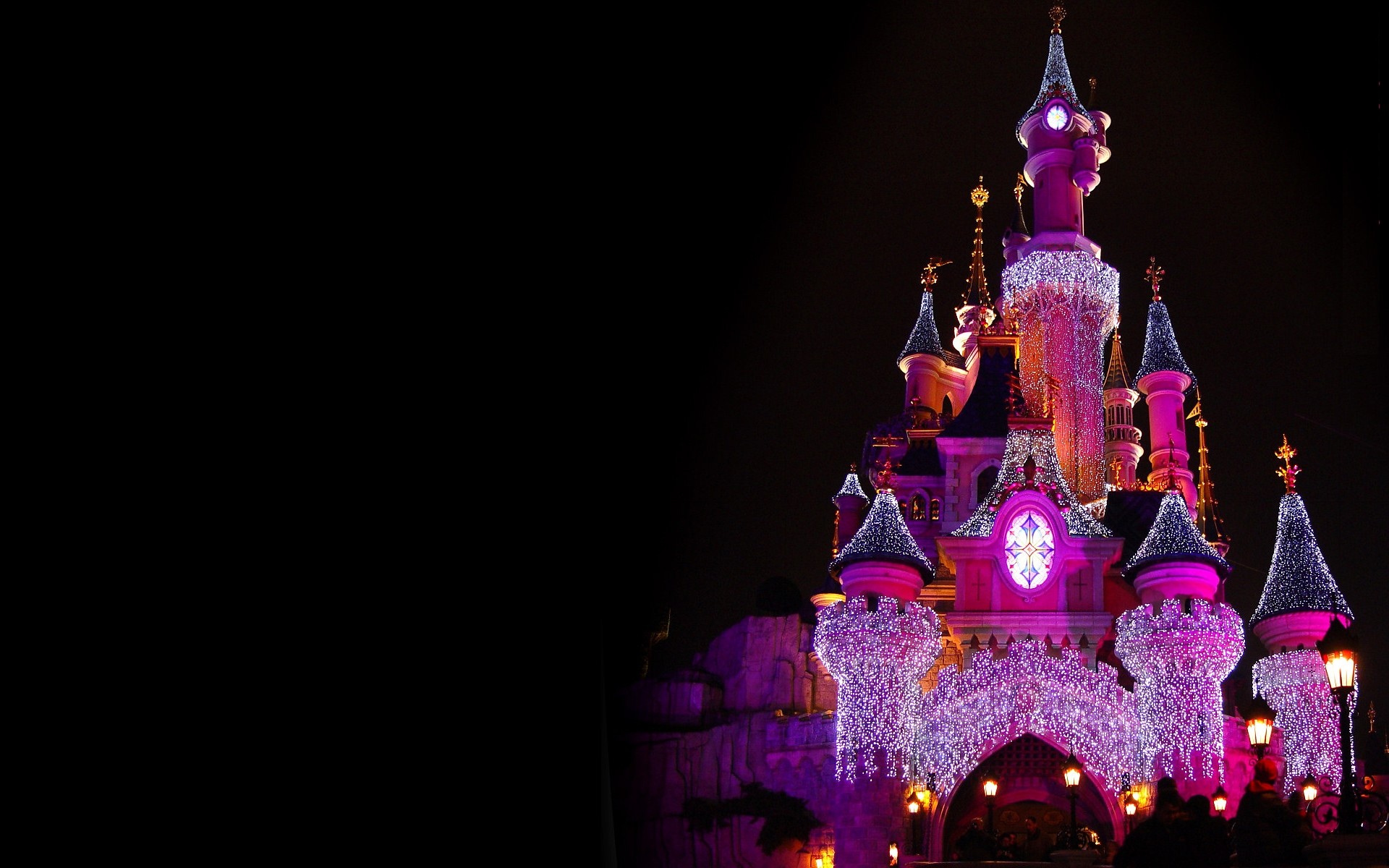 Castello della Bella Addormentata, Disneyland Paris, Notte, Luci rosa, sfondo MacBook Pro