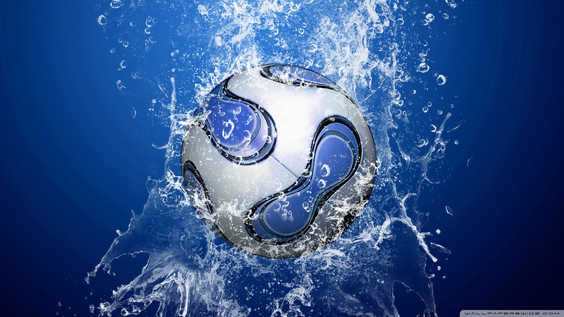 Adidas Teamgeist, Pallone, Spruzzi d'acqua, Sfondo blu, Full HD, wallpaper per computer