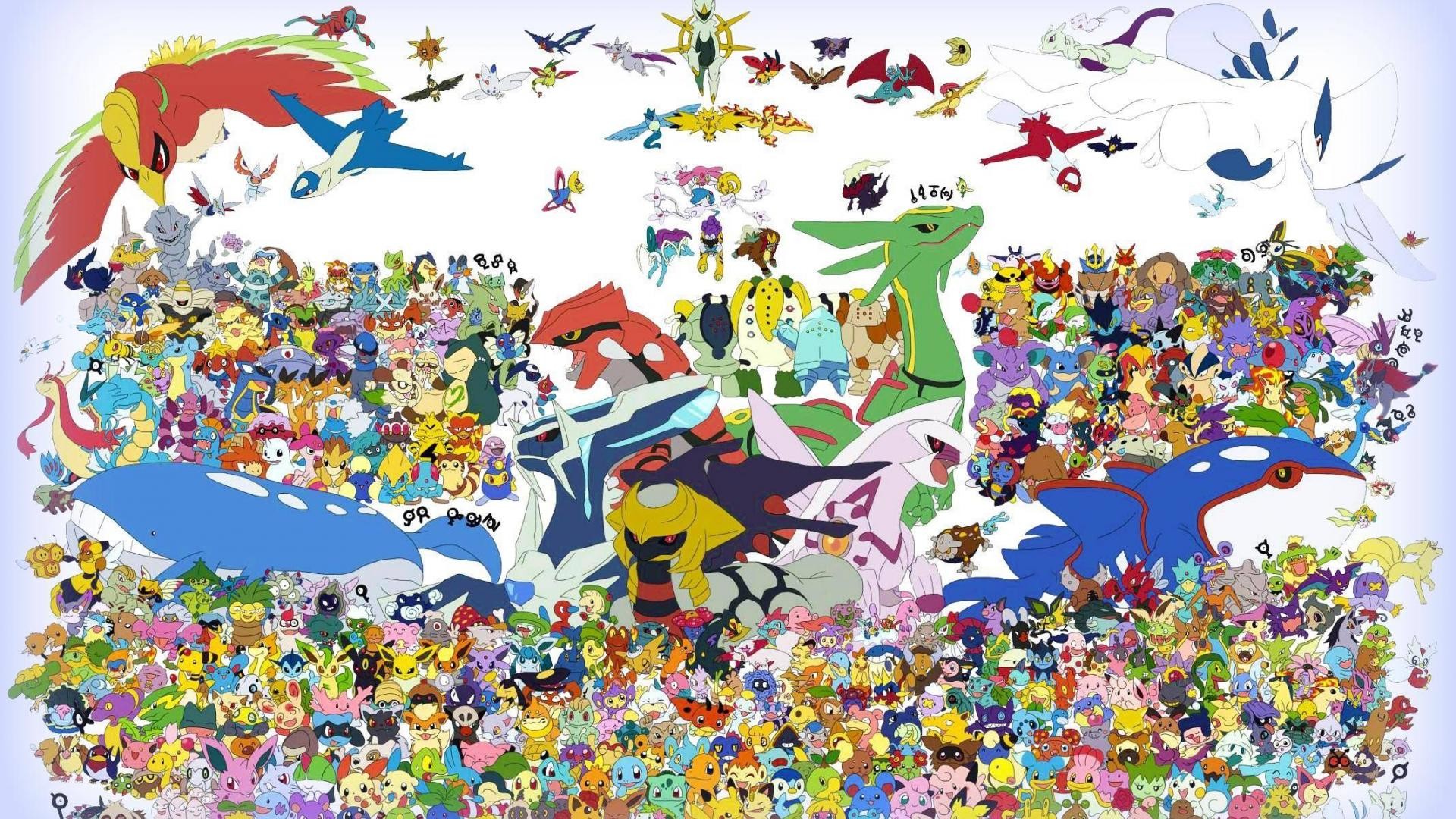 Pokémon, Leggendari, Kyogre, Rayquaza, Folla, Full HD, sfondo desktop