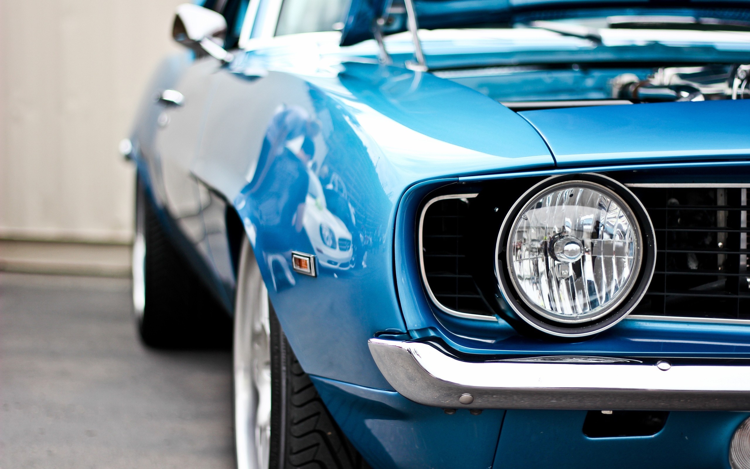 Chevrolet Camaro (1969), Faro, Calandra, Blu, 2K, sfondo Windows 11