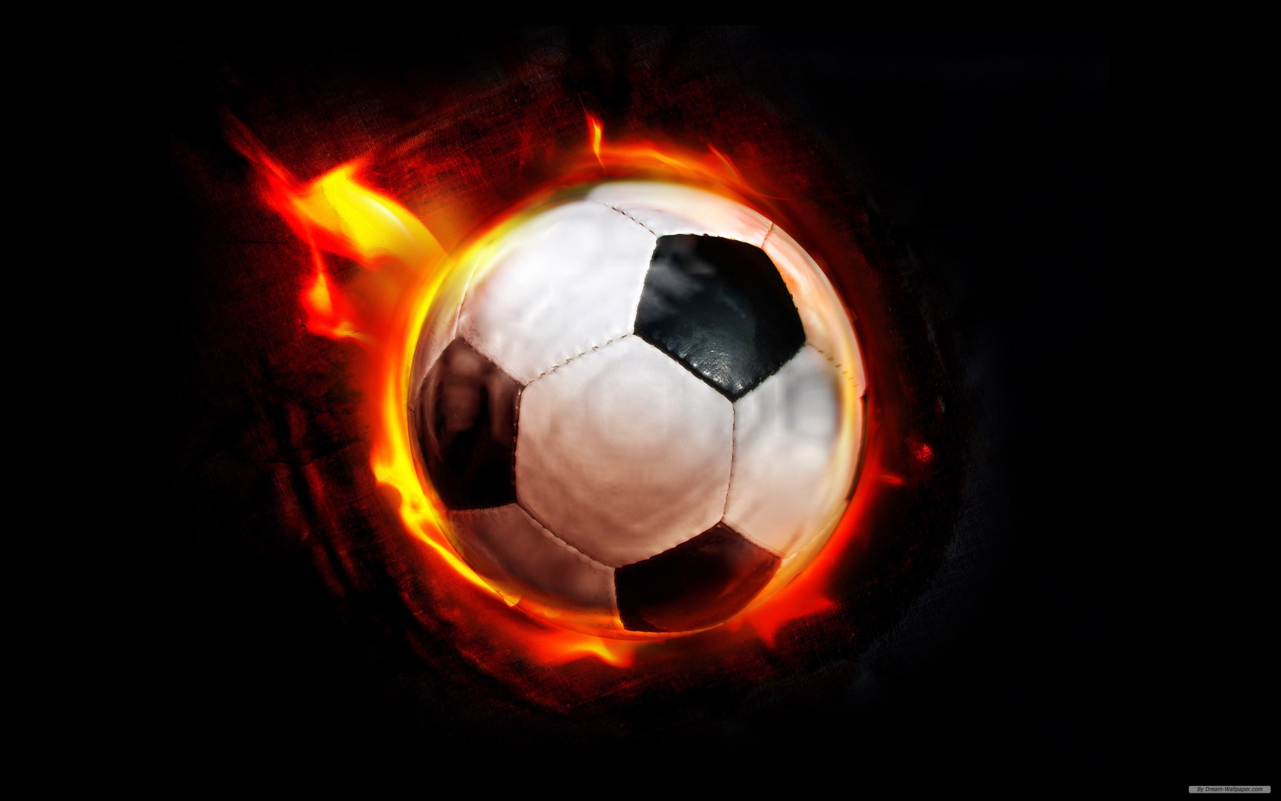 Pallone da calcio, Fuoco, Sfondo nero, 2K, wallpaper per portatile