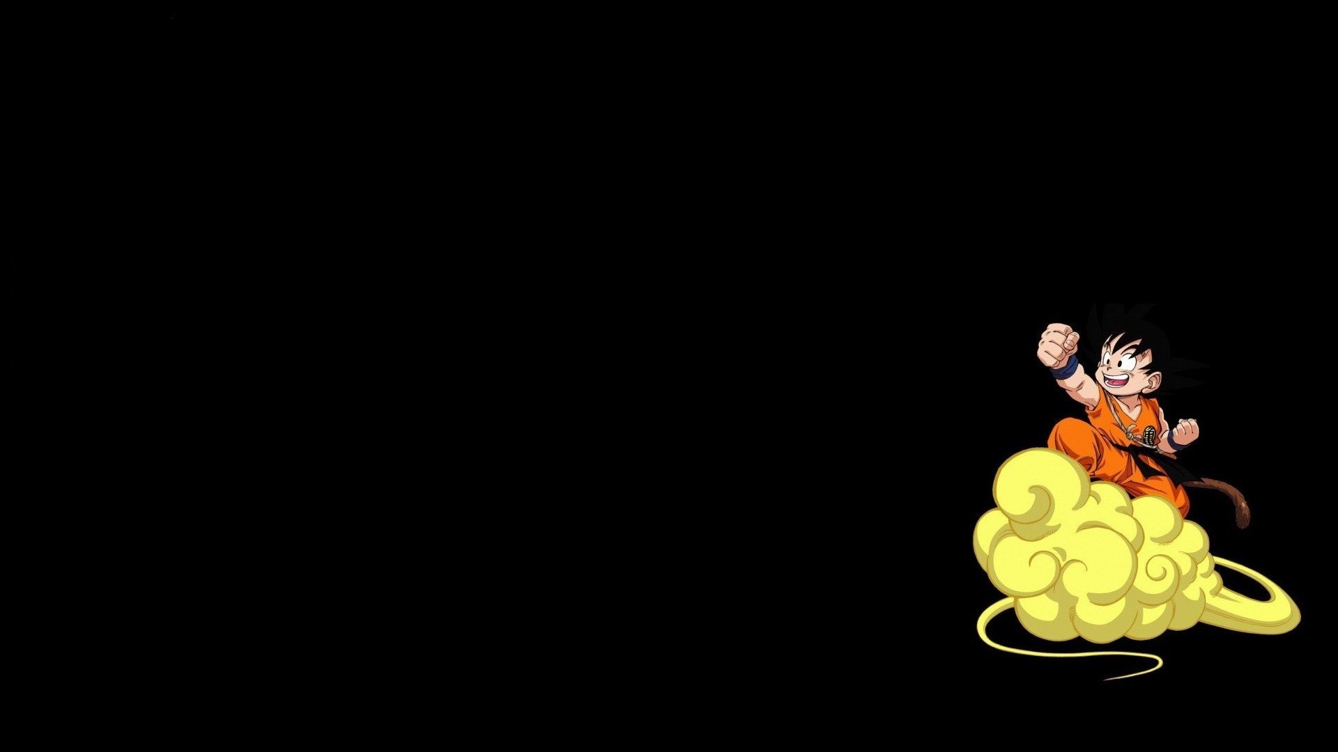Son Goku, Nuvola Speedy, Bambino, Minimalismo, Sfondo nero, Full HD, wallpaper per PC