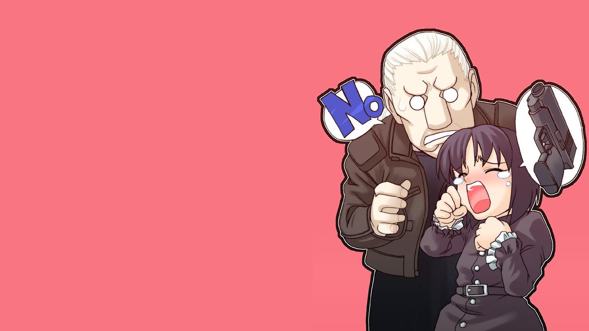 Batou, Motoko Kusanagi, Ghost in the Shell, Chibi, Rosa, Full HD, sfondo desktop