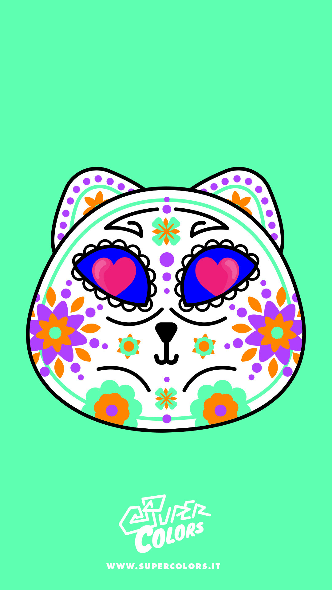 Gatto, Calavera, Illustrazione, Verde menta, Full HD, sfondo per cellulare