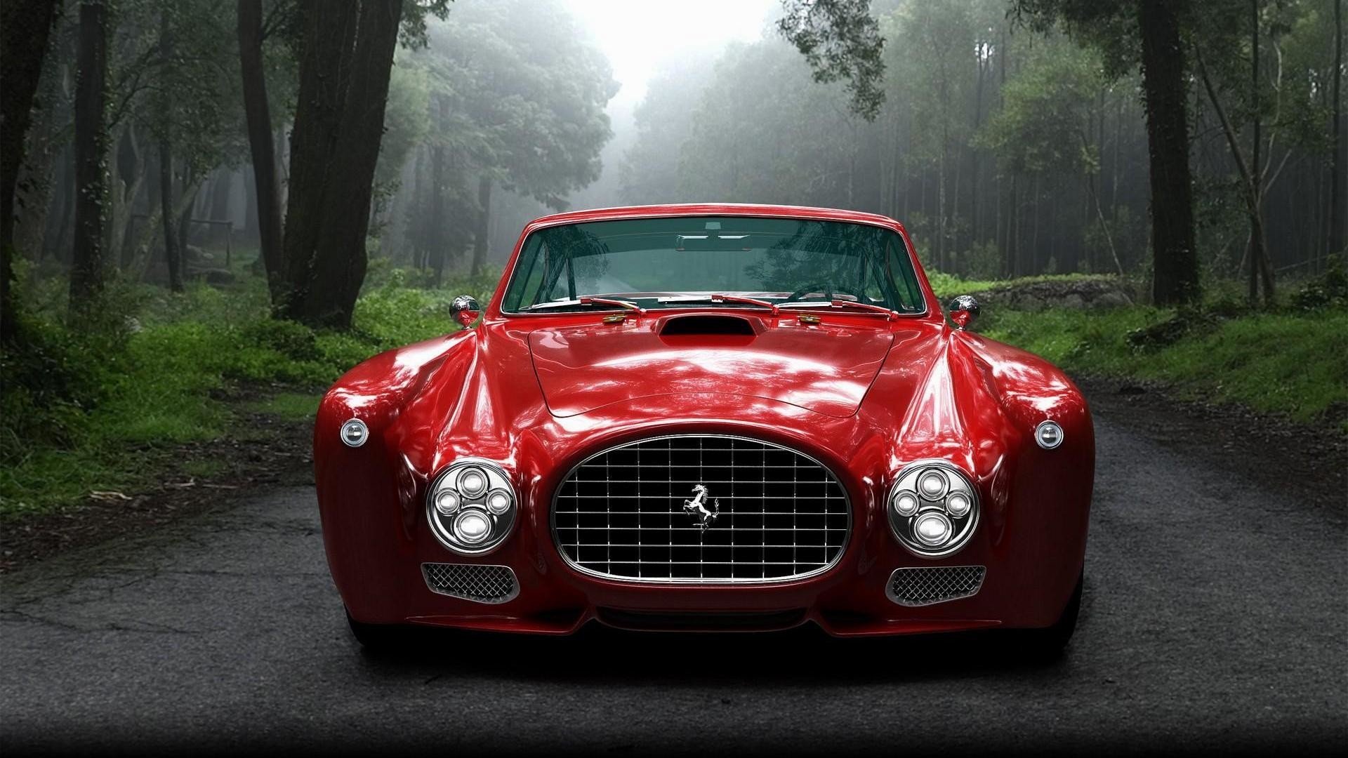 Ferrari 340 Mexico, Auto d'epoca, Foresta, 16:9 Full HD, sfondo widescreen
