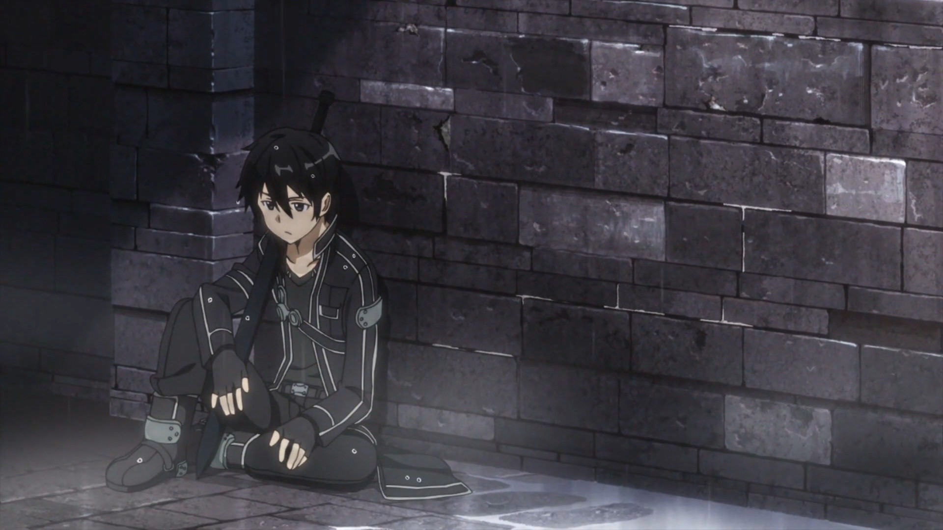 Kirito, Sword Art Online, Muro di pietra, Seduto, Full HD, sfondo per portatile