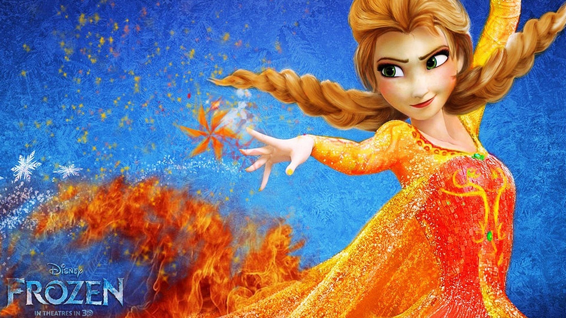Anna, Fan art, Magia del fuoco, Arancione, Full HD 1080p, sfondo desktop