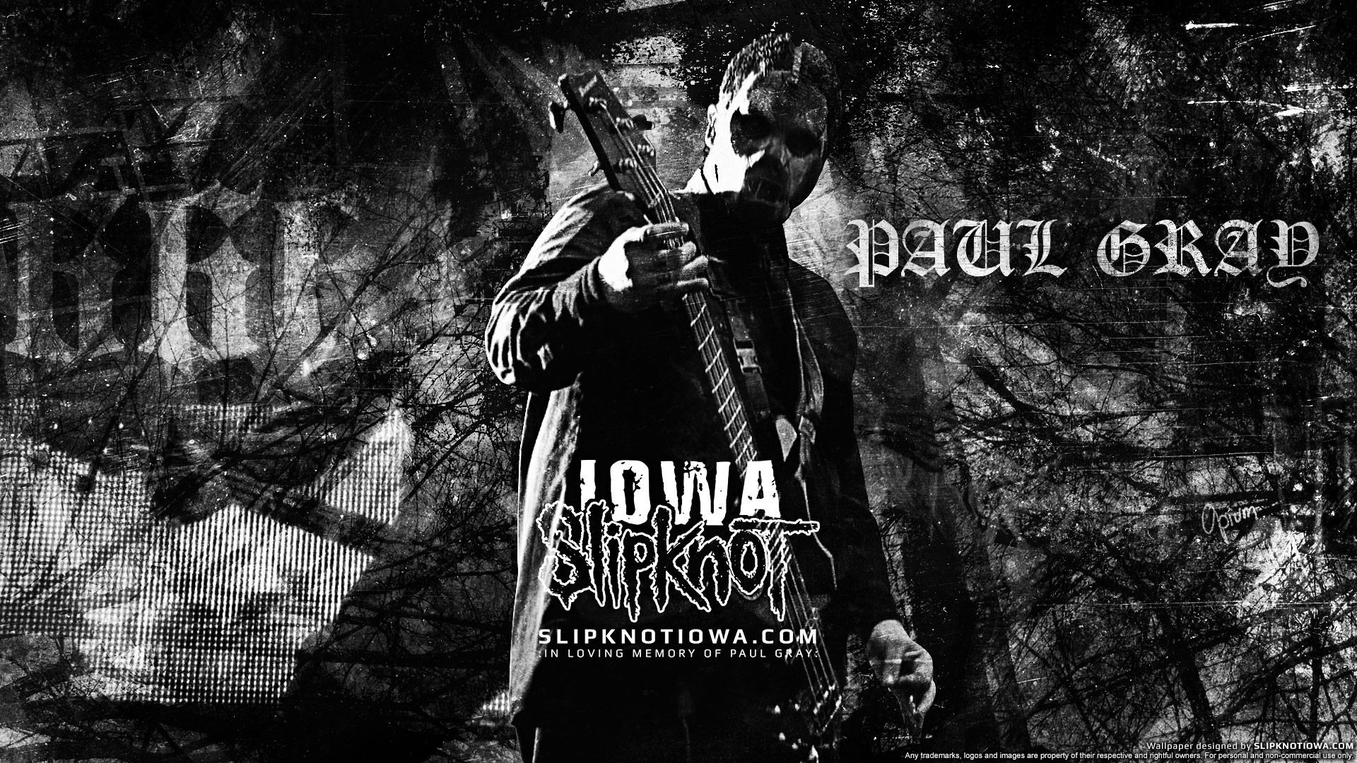 Paul Gray, Slipknot, Iowa, Tributo, Bianco e nero, 16:9 Full HD, sfondo widescreen