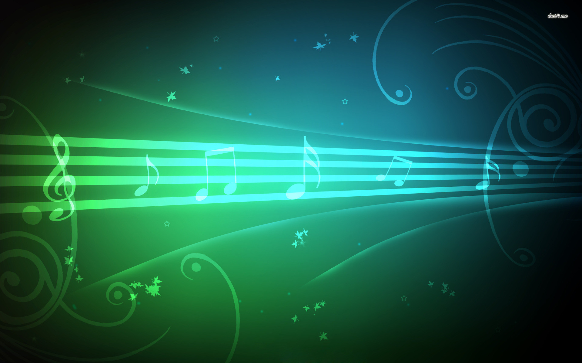 Pentagramma luminoso, Note musicali, Verde, 16:10 Full HD, sfondo widescreen