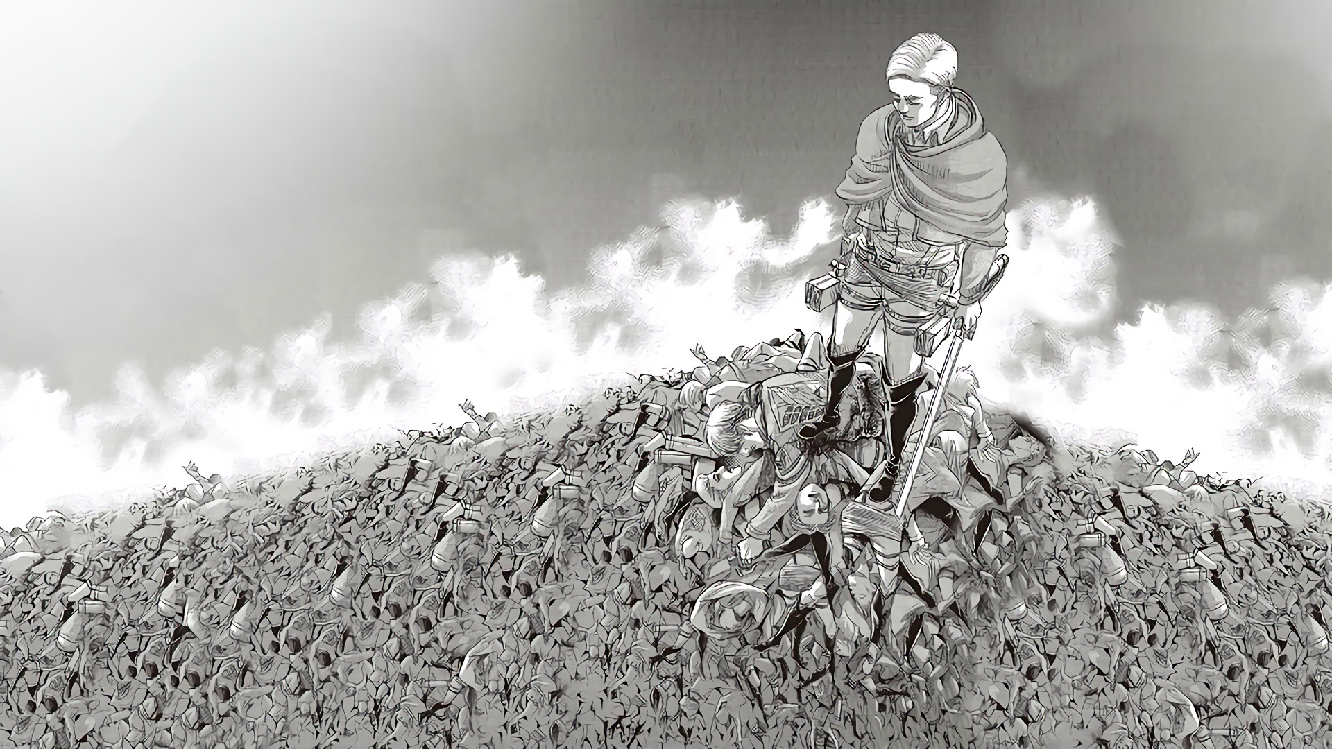 Erwin Smith, L'attacco dei giganti, Manga, Bianco e nero, 1920x1080, sfondo per PC