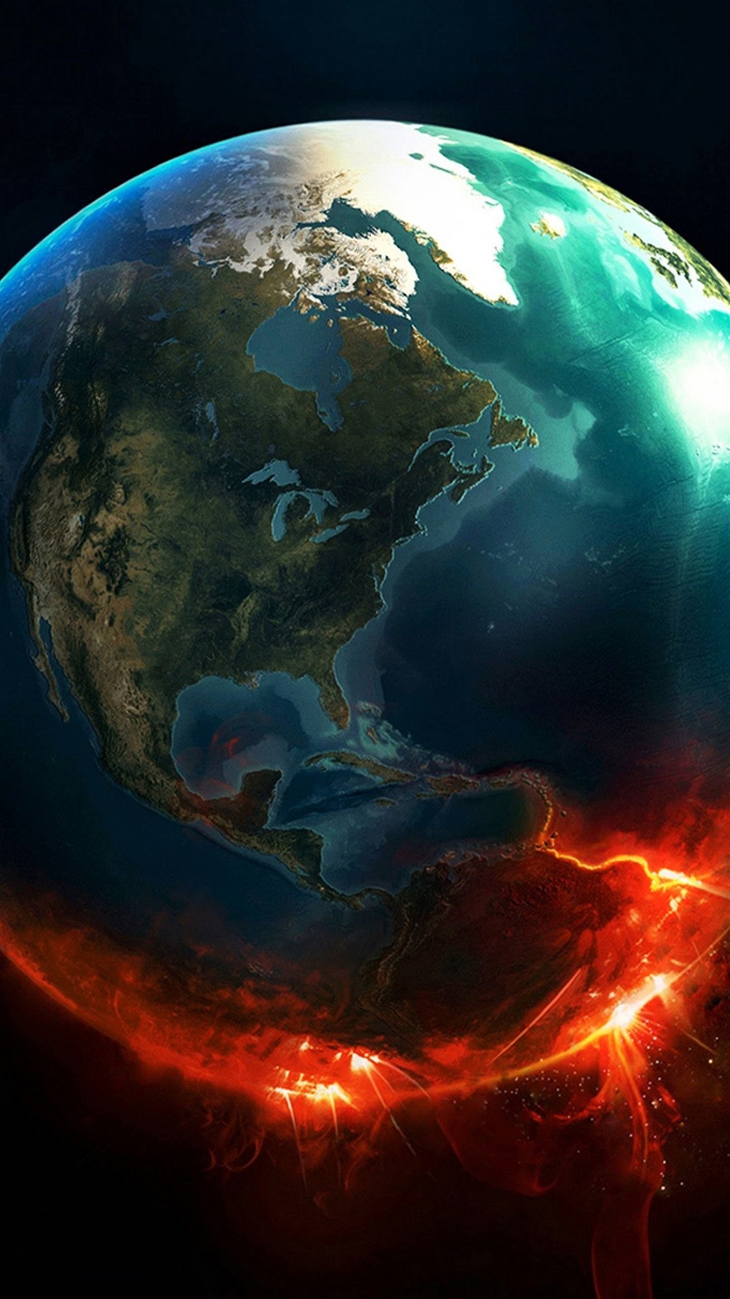 Terra, Pianeta, Spazio, Fuoco, QHD+, wallpaper per smartphone