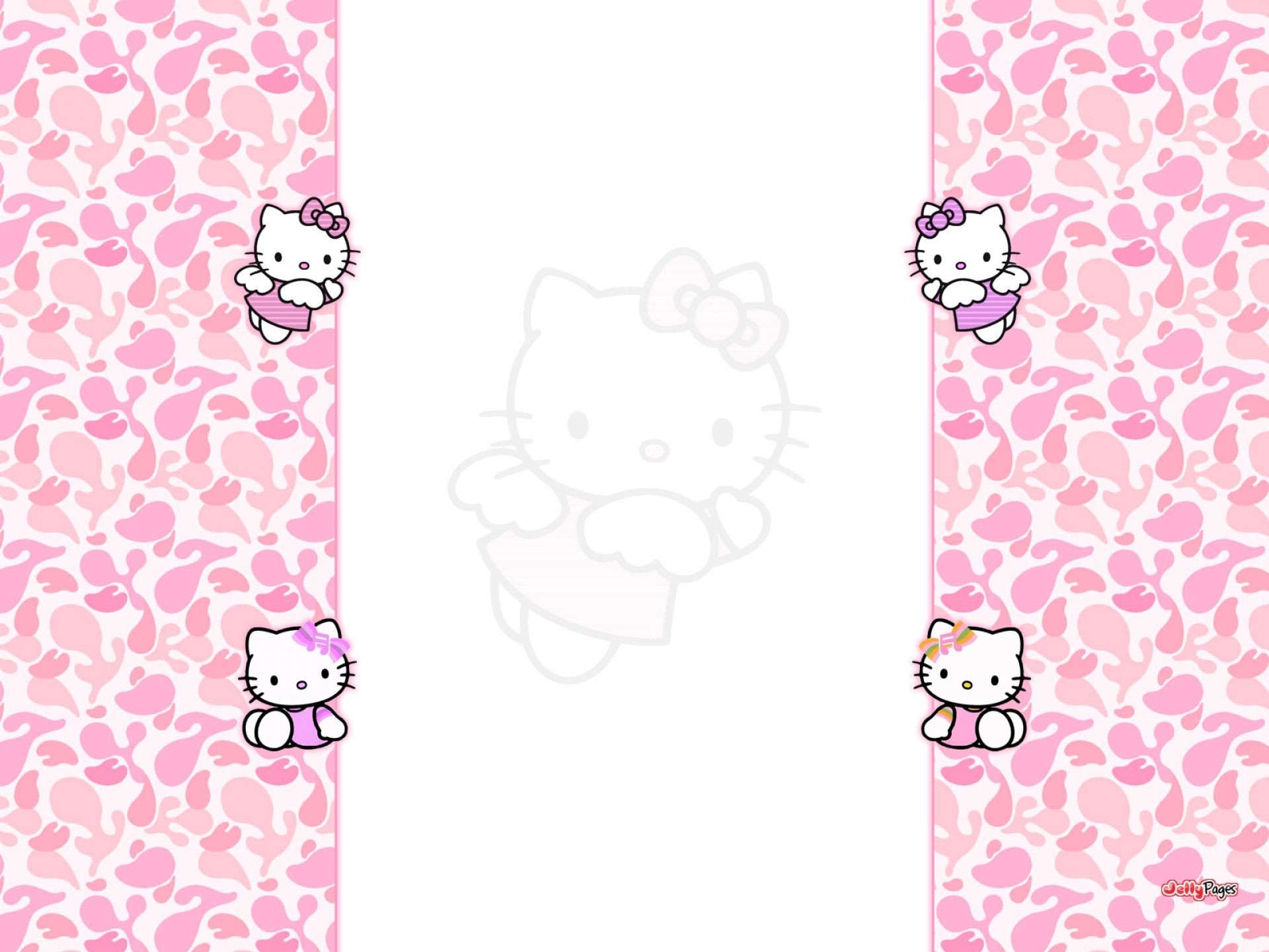Hello Kitty, Motivo rosa, Bordi laterali, Fiori, Kawaii, Full HD, sfondo per iPad e tablet