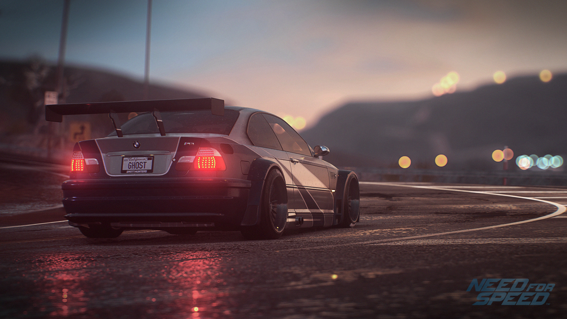 Need for Speed, BMW M3 GTR (E46), Strada, Tramonto, 16:9 Full HD, sfondo widescreen