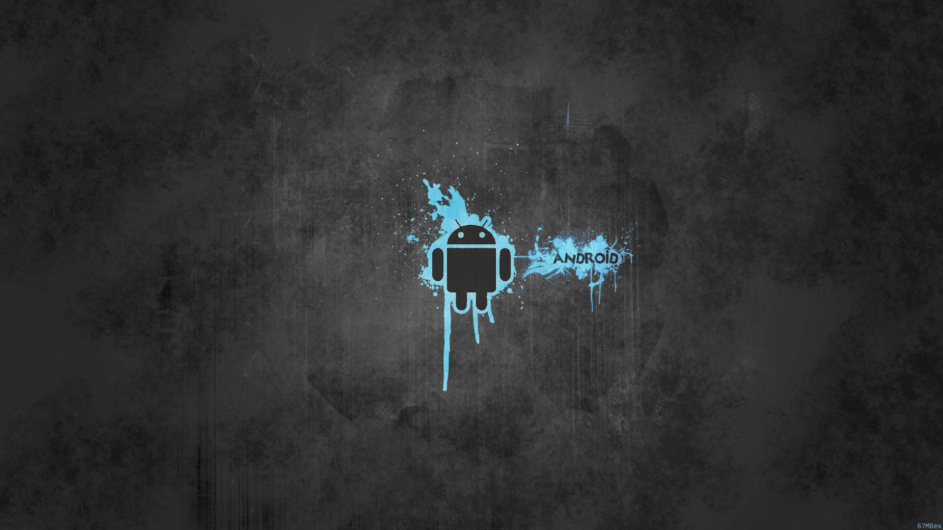Android, Logo Android, Grunge, Schizzi blu, Sfondo scuro, Full HD, wallpaper per portatile