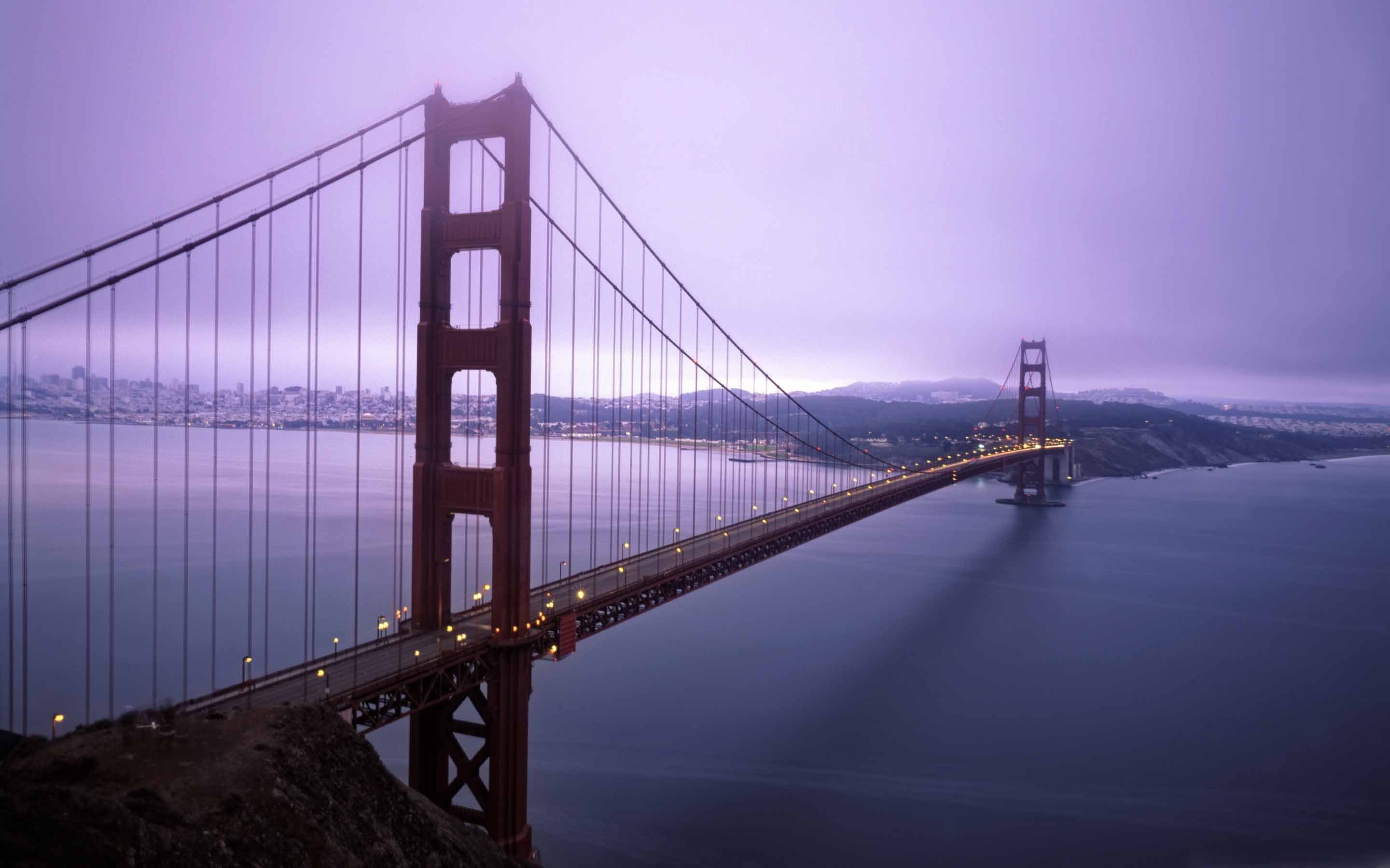Golden Gate Bridge, San Francisco, Nebbia, Viola, 2K, immagine di sfondo Mac