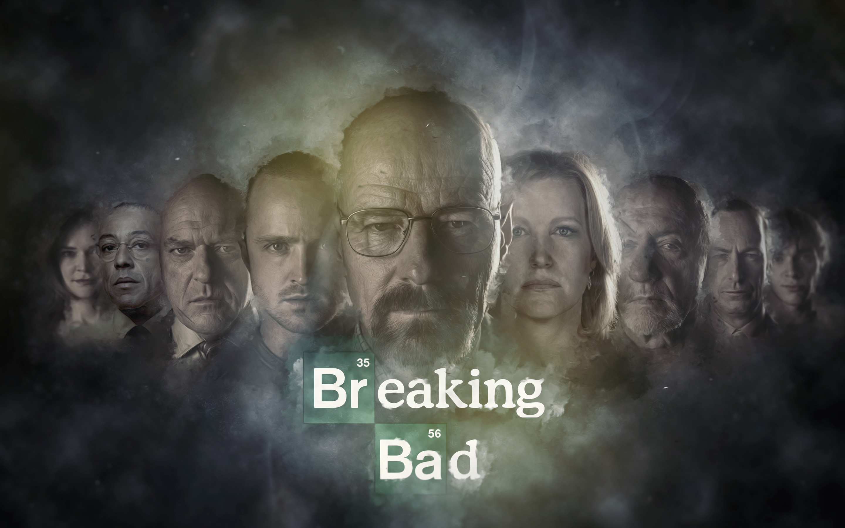 Walter White, Jesse Pinkman, Skyler White, Breaking Bad, Cast, Fumo, sfondo widescreen 2K