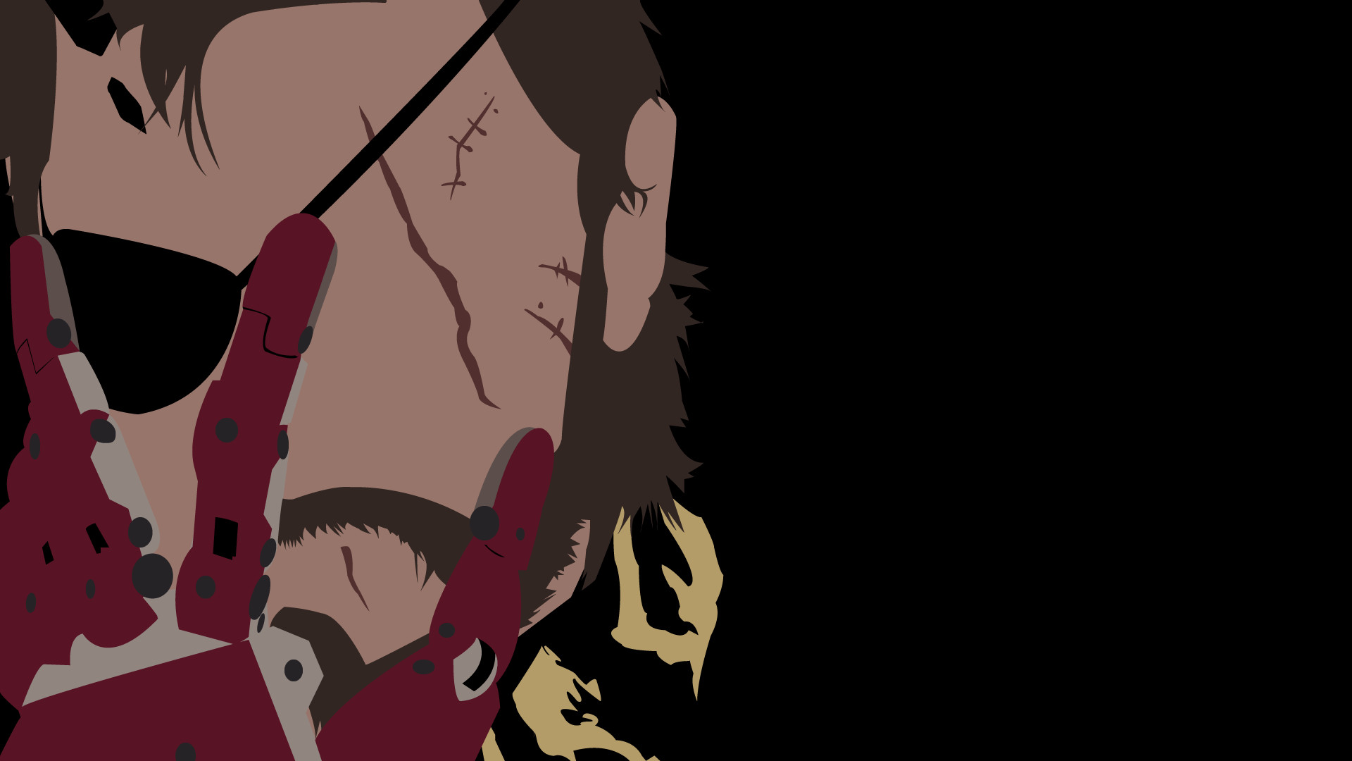 Venom Snake, Metal Gear Solid V, Minimalista, Benda sull'occhio, Sfondo nero, wallpaper Full HD