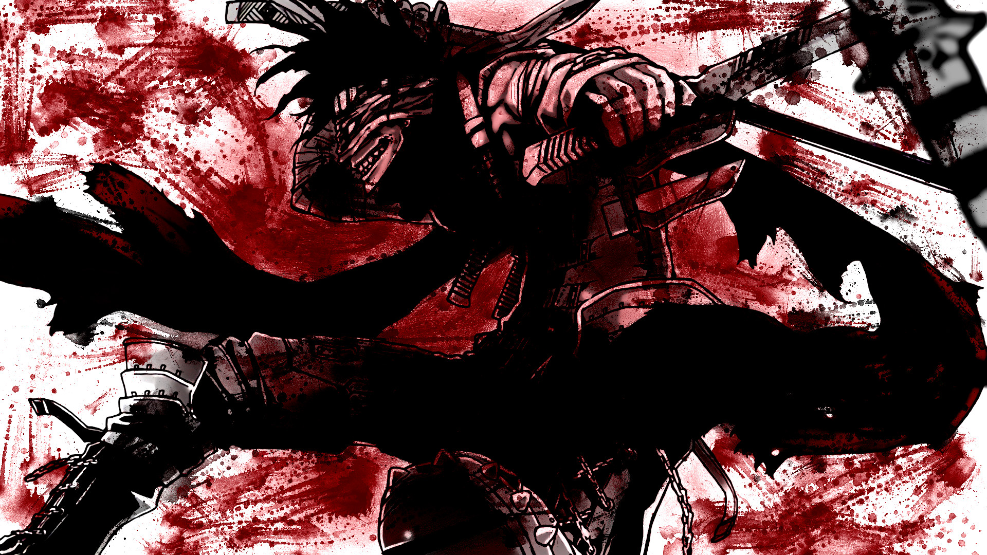 Stain, My Hero Academia, Schizzi rossi, Bianco e nero, Spada, 1920x1080, immagine di sfondo