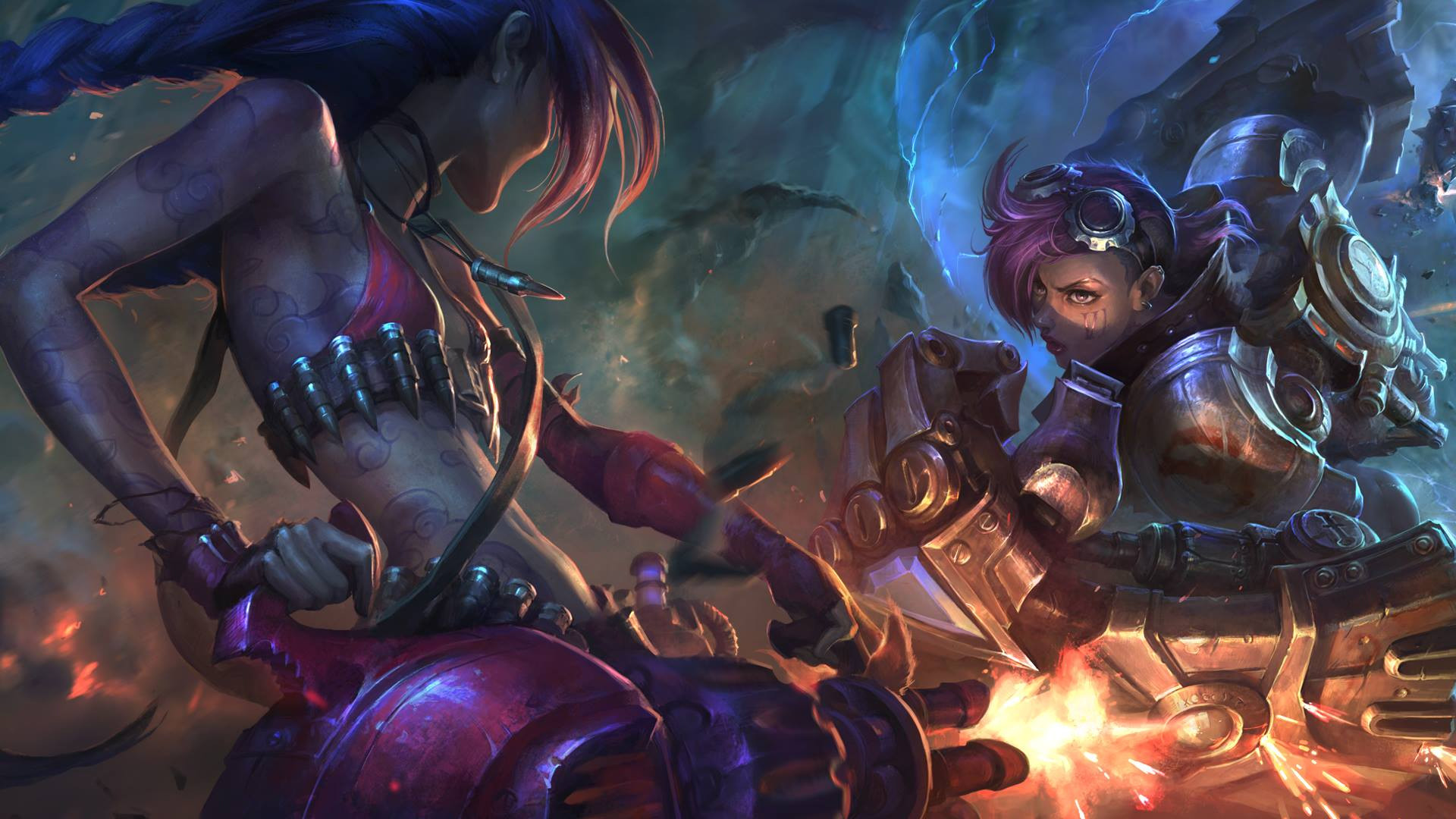 Jinx, Vi, League of Legends, Scontro, Full HD, sfondo per PC e portatile