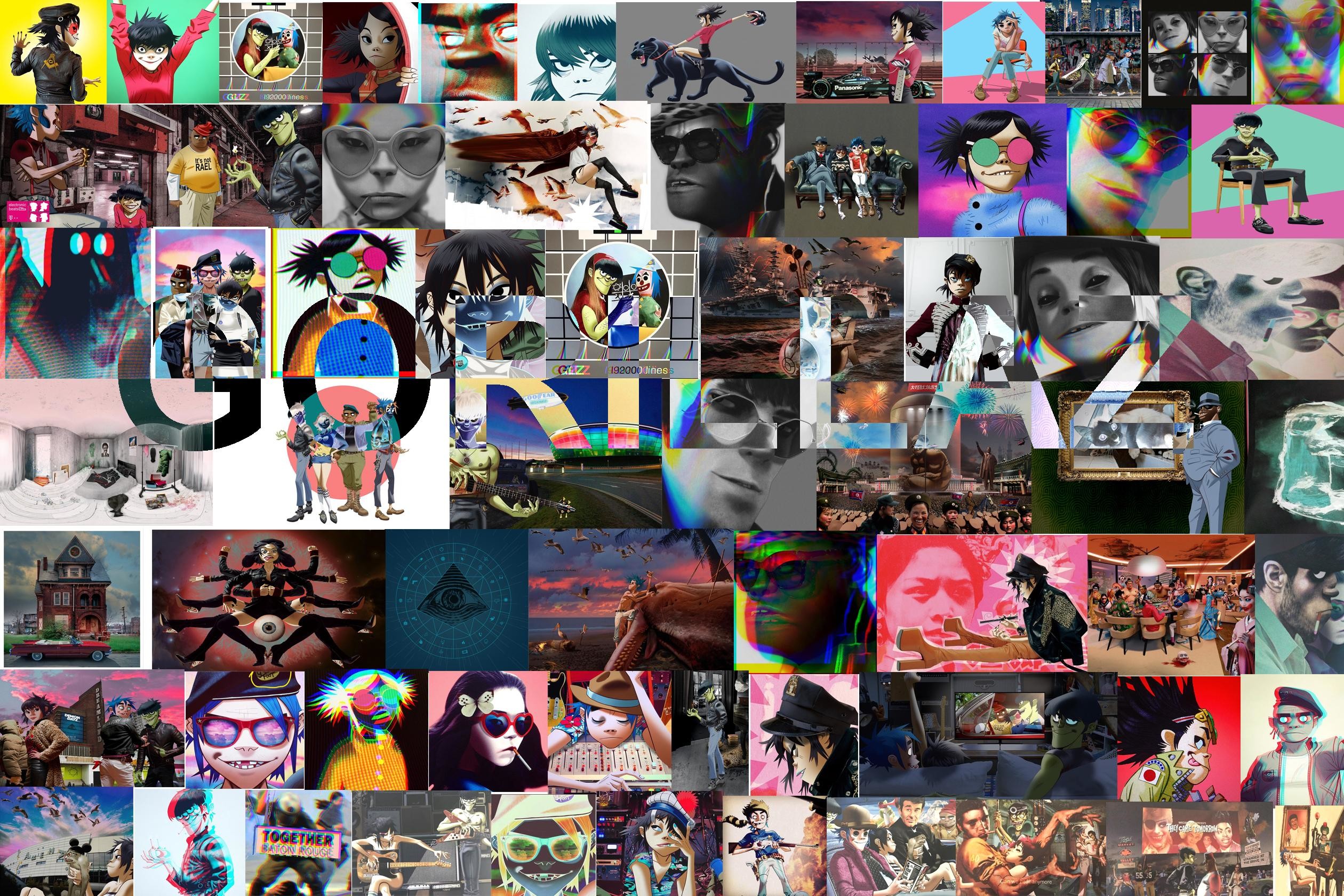 Gorillaz, Collage, Logo, Colori vivaci, Full HD, sfondo desktop