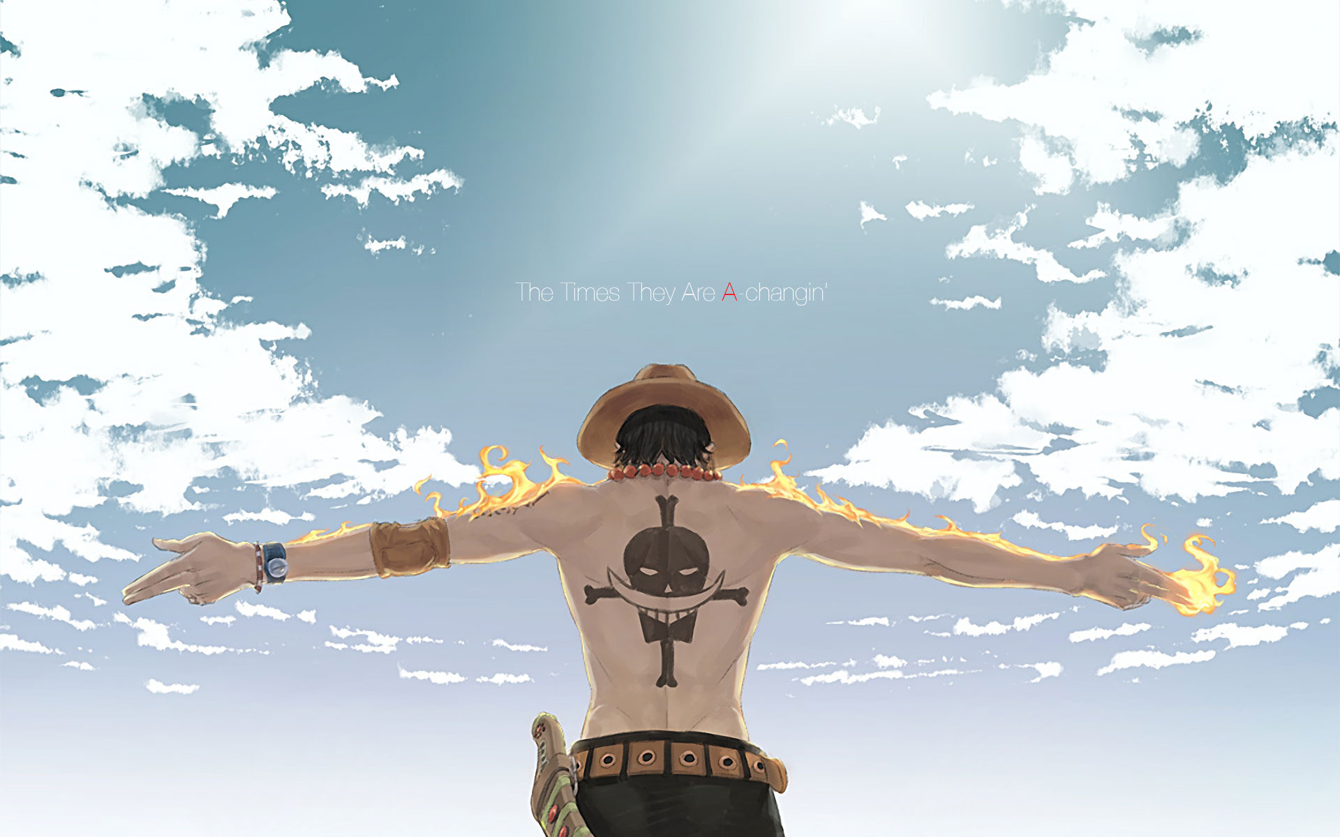Portgas D. Ace, Tatuaggio di Barbabianca, One Piece, Cielo, Nuvole, sfondo MacBook Pro