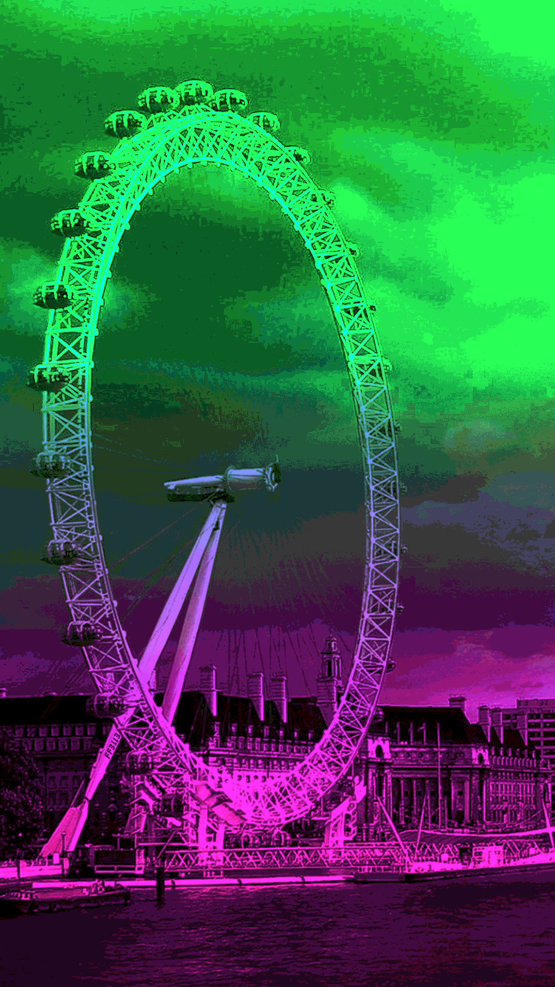 London Eye, Londra, Neon, Verde, Magenta, 1080x1920, schermata di blocco iPhone