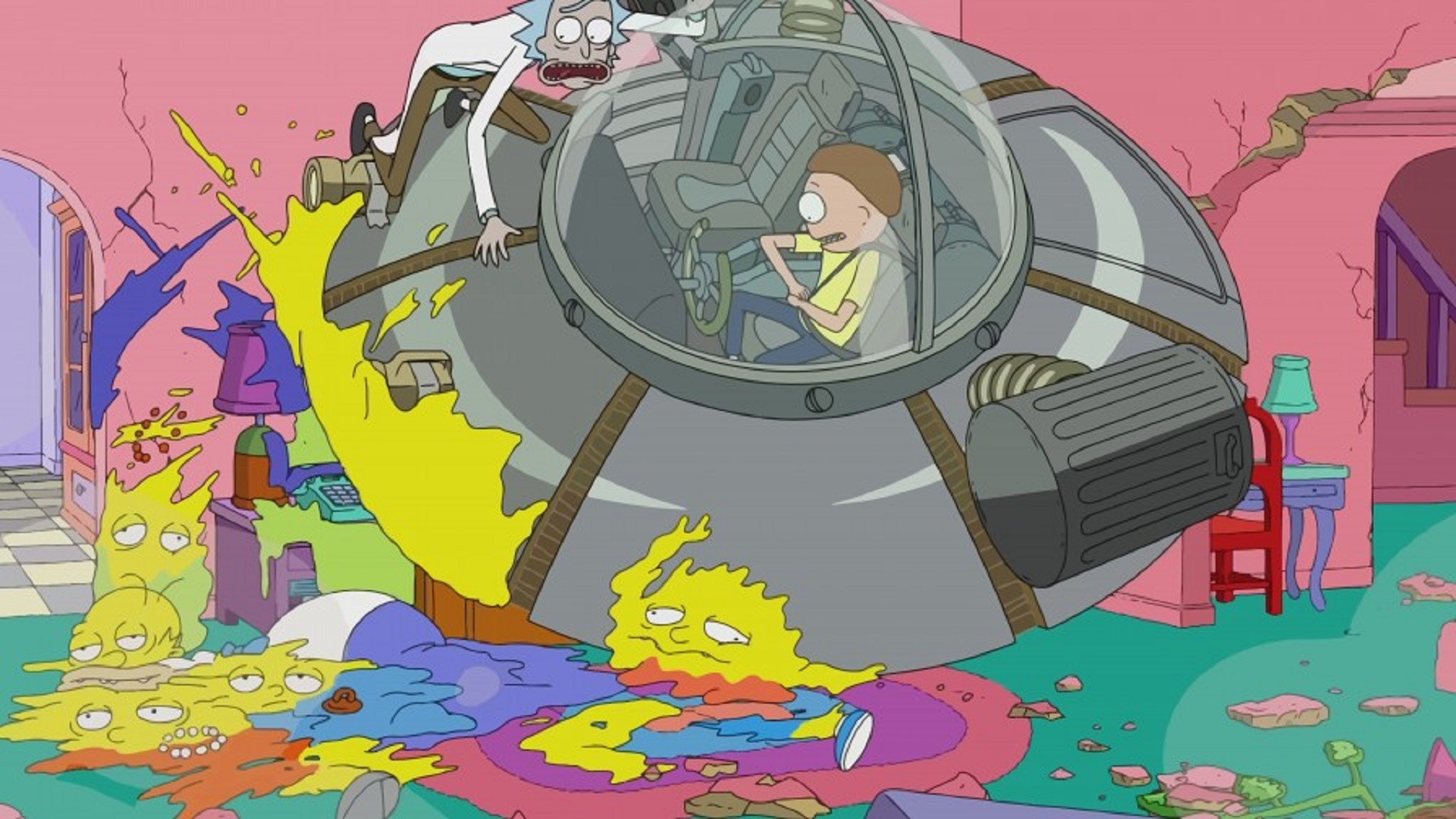 Rick Sanchez, Morty Smith, Navicella di Rick, Crossover, I Simpson, sfondo 16:9 Full HD
