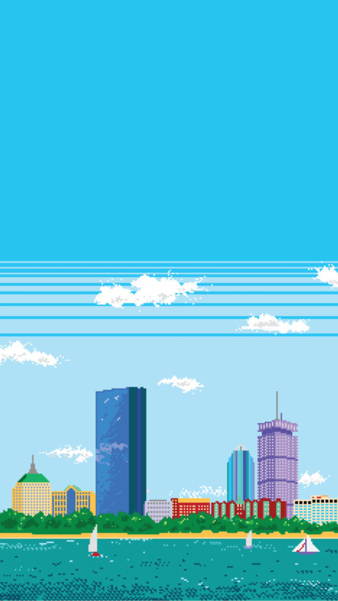 Pixel art, Boston, Skyline, Cielo azzurro, 1080x1920, schermata di blocco iPhone