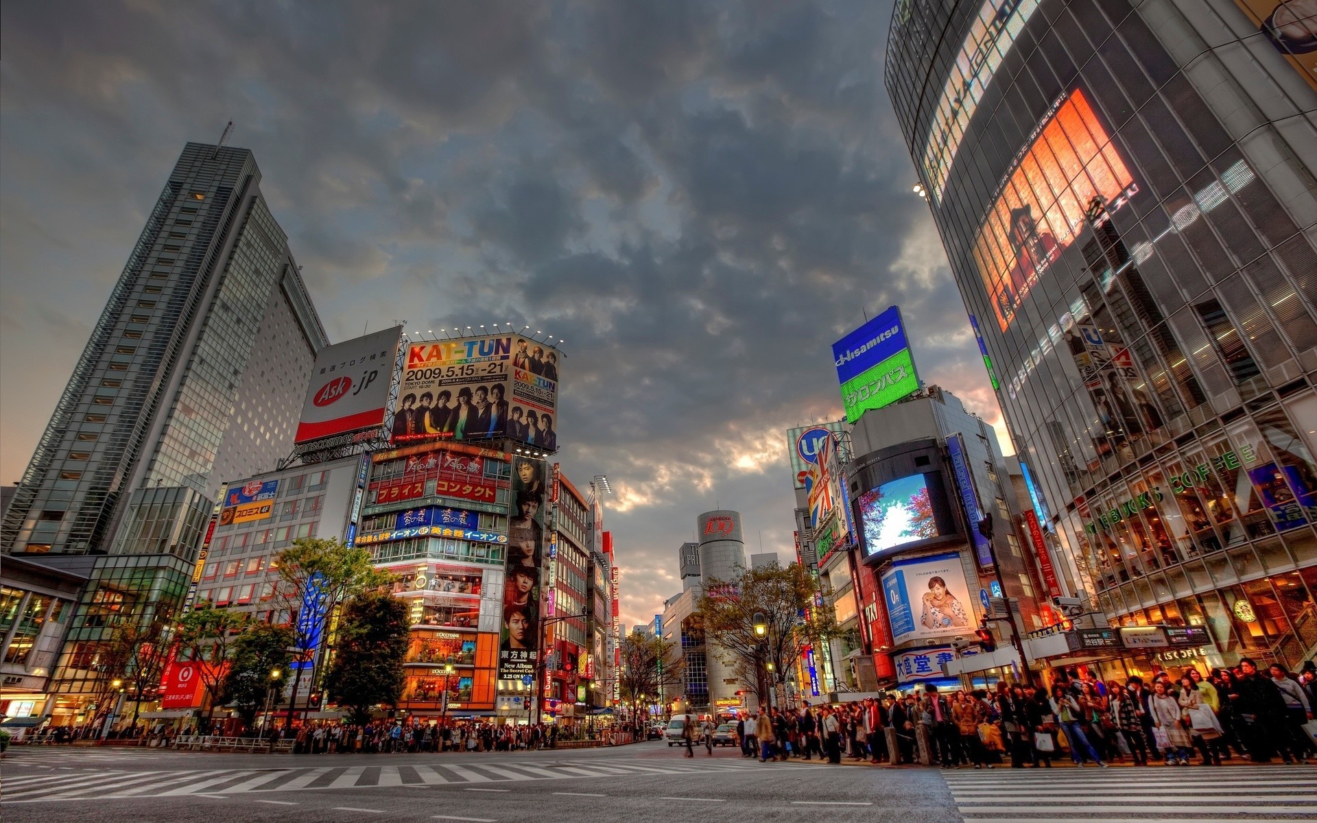 Shibuya, Tokyo, Giappone, Incrocio, Grattacieli, 16:10 Full HD, sfondo widescreen