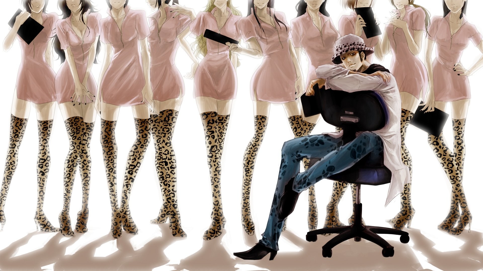 Donquijote Doflamingo, Sedia, Sfondo bianco, One Piece, Manga a colori, wallpaper desktop Full HD