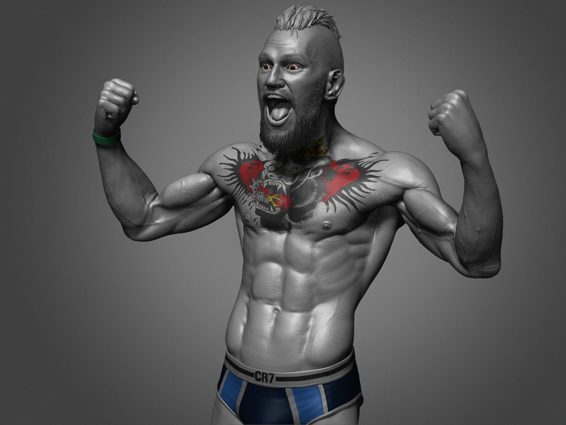 Conor McGregor, Bianco e nero, Muscoli, Urlo, Full HD, wallpaper per tablet