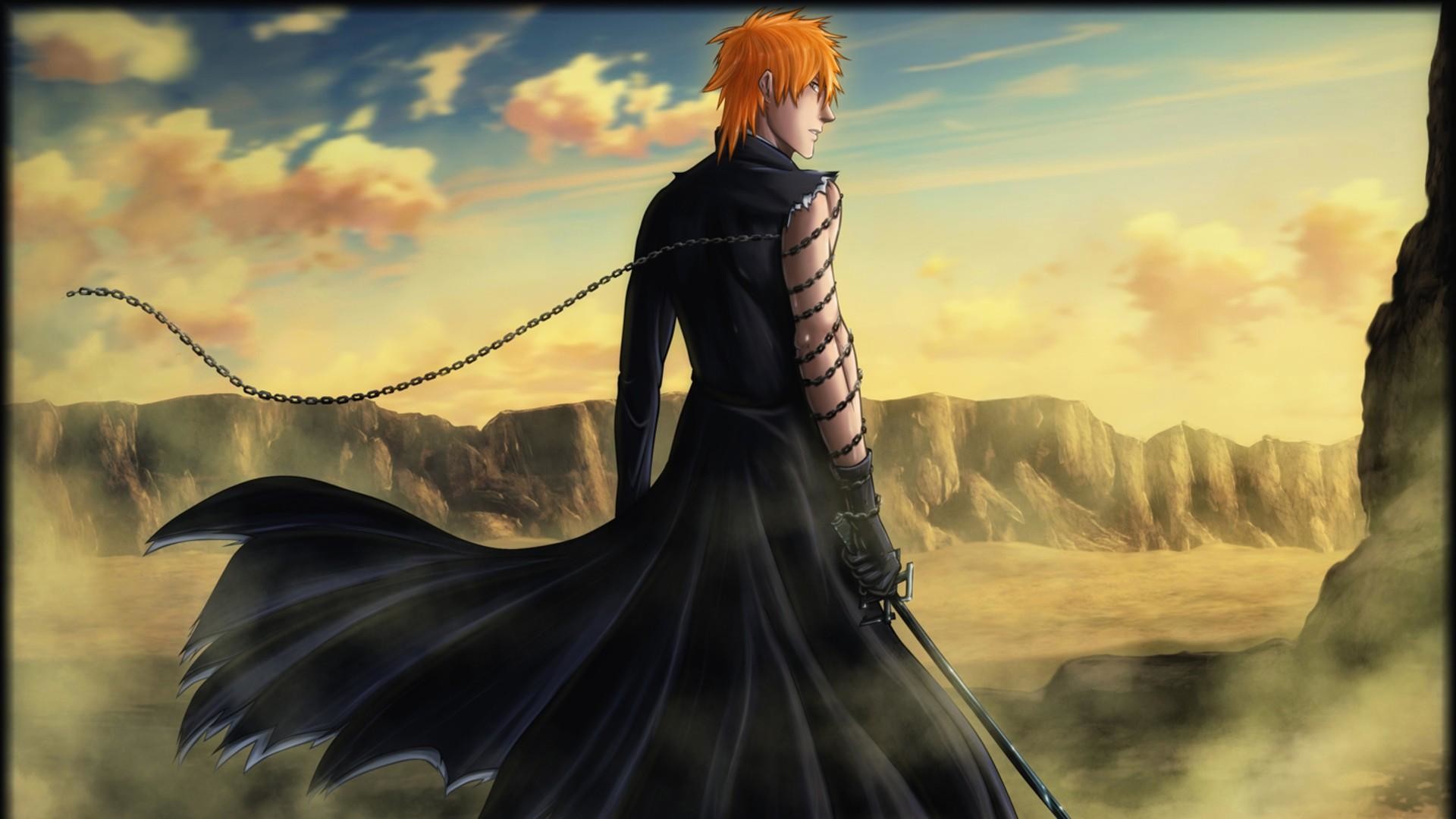 Ichigo Kurosaki, Bleach, Deserto, Tramonto, Full HD, sfondo Windows 11