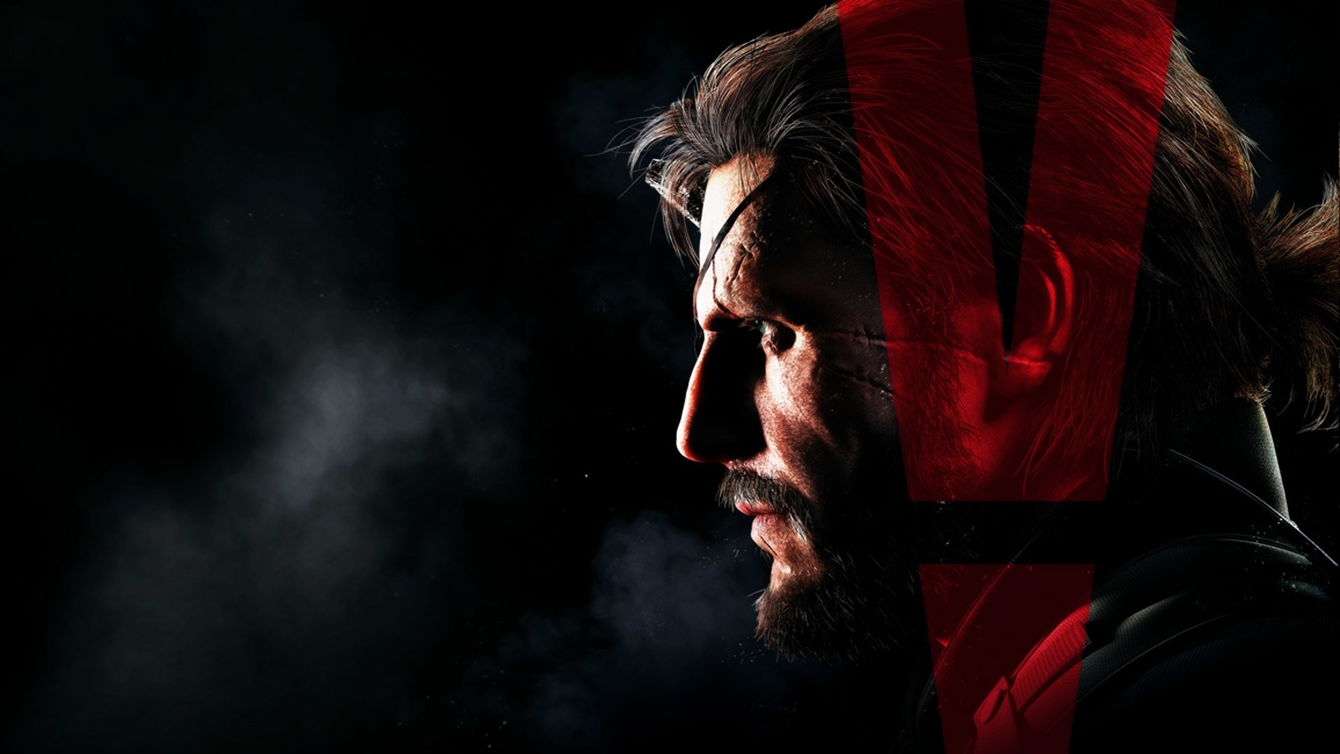 Venom Snake, Metal Gear Solid V: The Phantom Pain, Profilo, V rossa, Sfondo scuro, wallpaper desktop