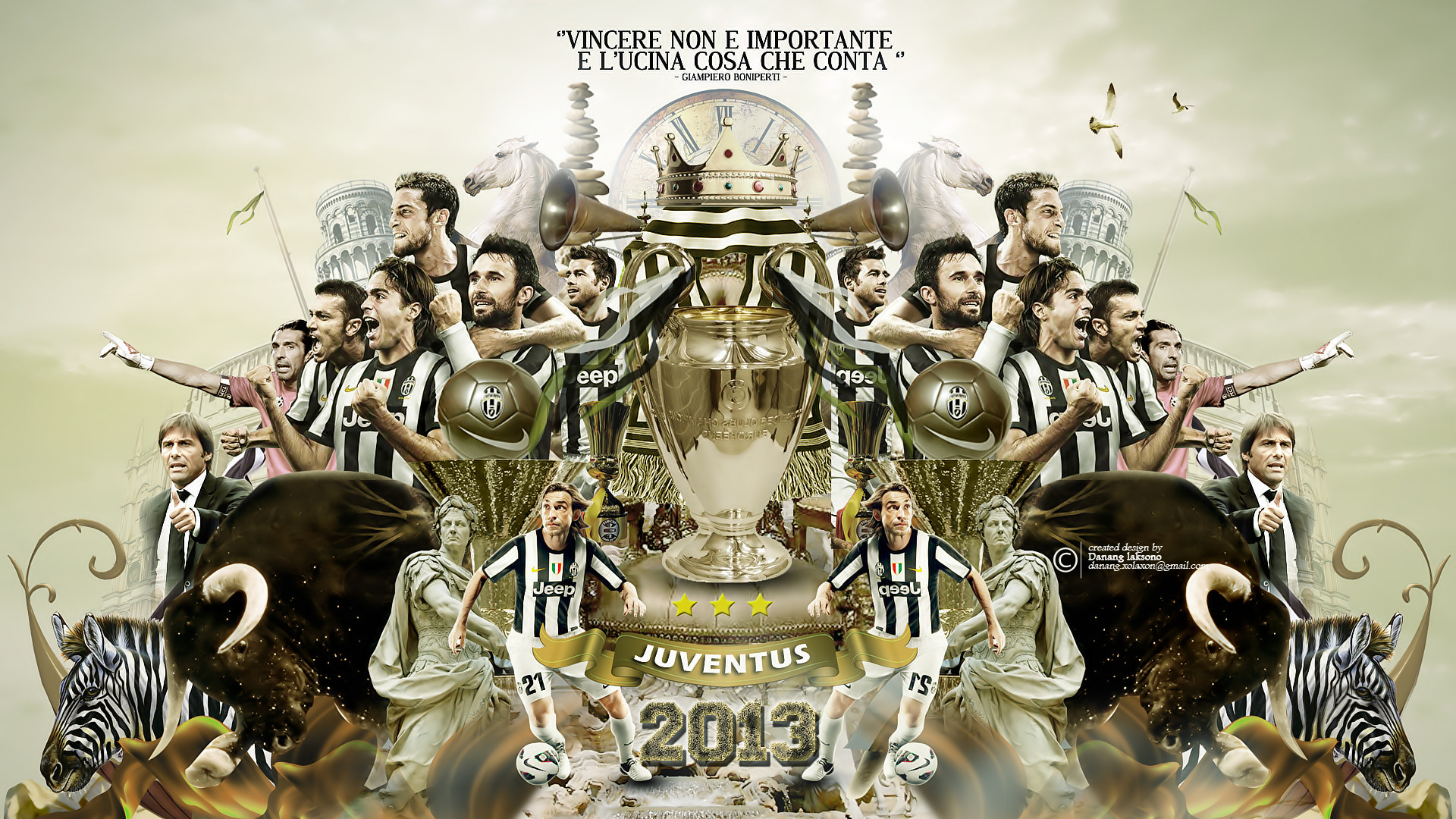 Juventus, Scudetto 2013, Squadra, Antonio Conte, Fan art, Full HD, sfondo desktop
