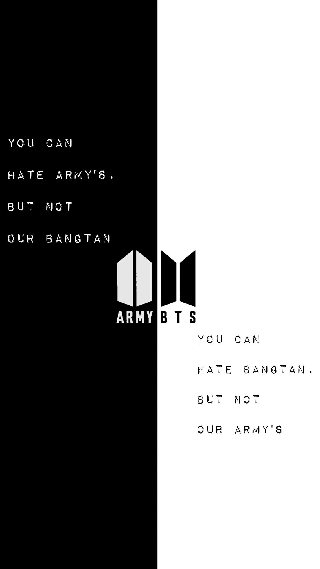 BTS, ARMY, Logo BTS, Citazione, Bianco e nero, Full HD, wallpaper per smartphone