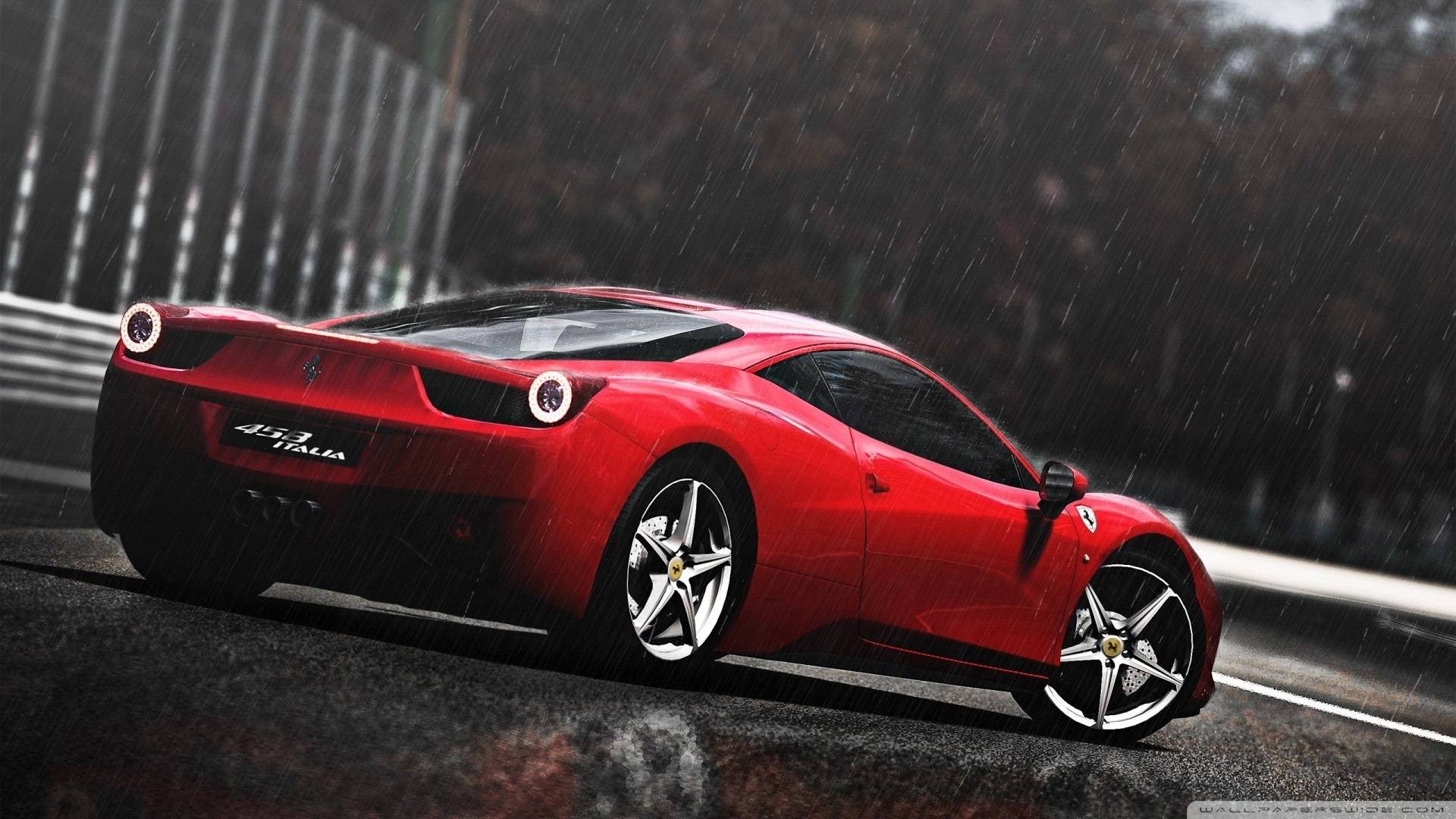 Ferrari 458 Italia, Ferrari, Pioggia, Rosso, 16:9 Full HD, sfondo widescreen