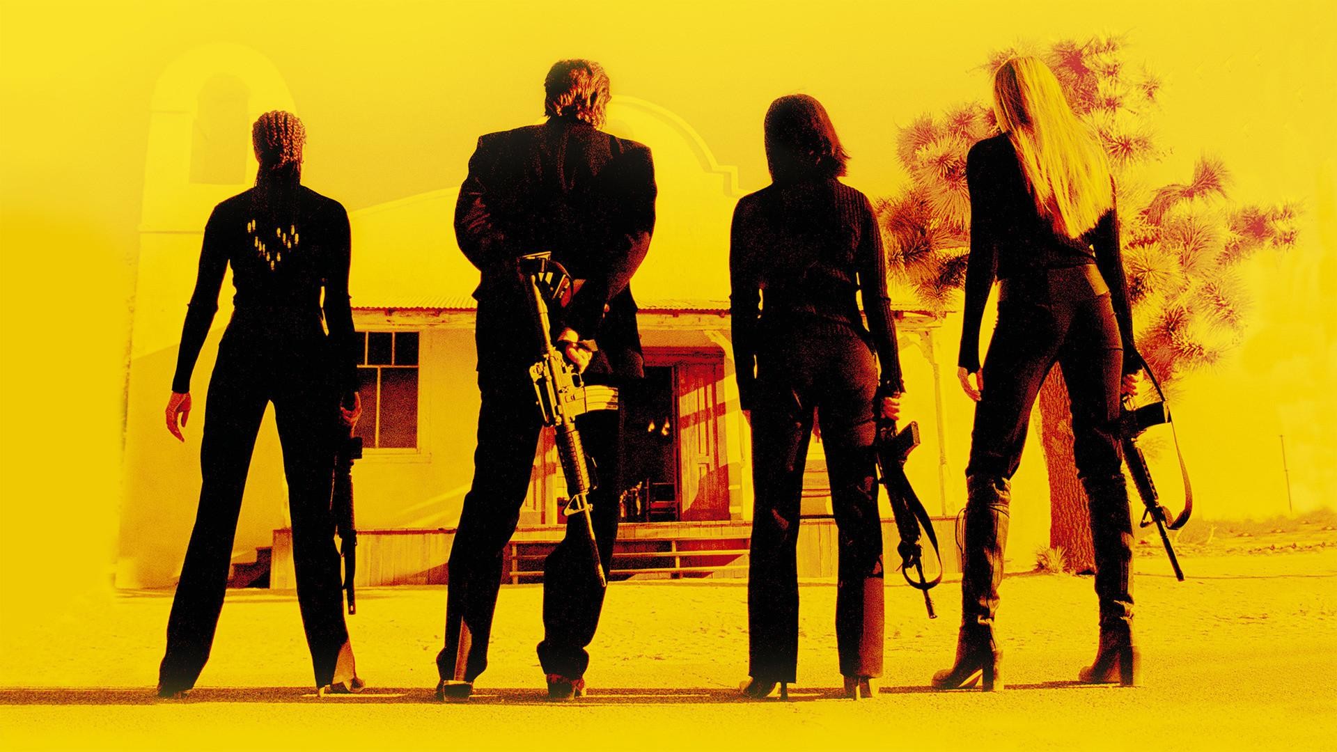 Kill Bill, Deadly Viper Assassination Squad, Silhouette, Deserto, Sfondo giallo, wallpaper Full HD