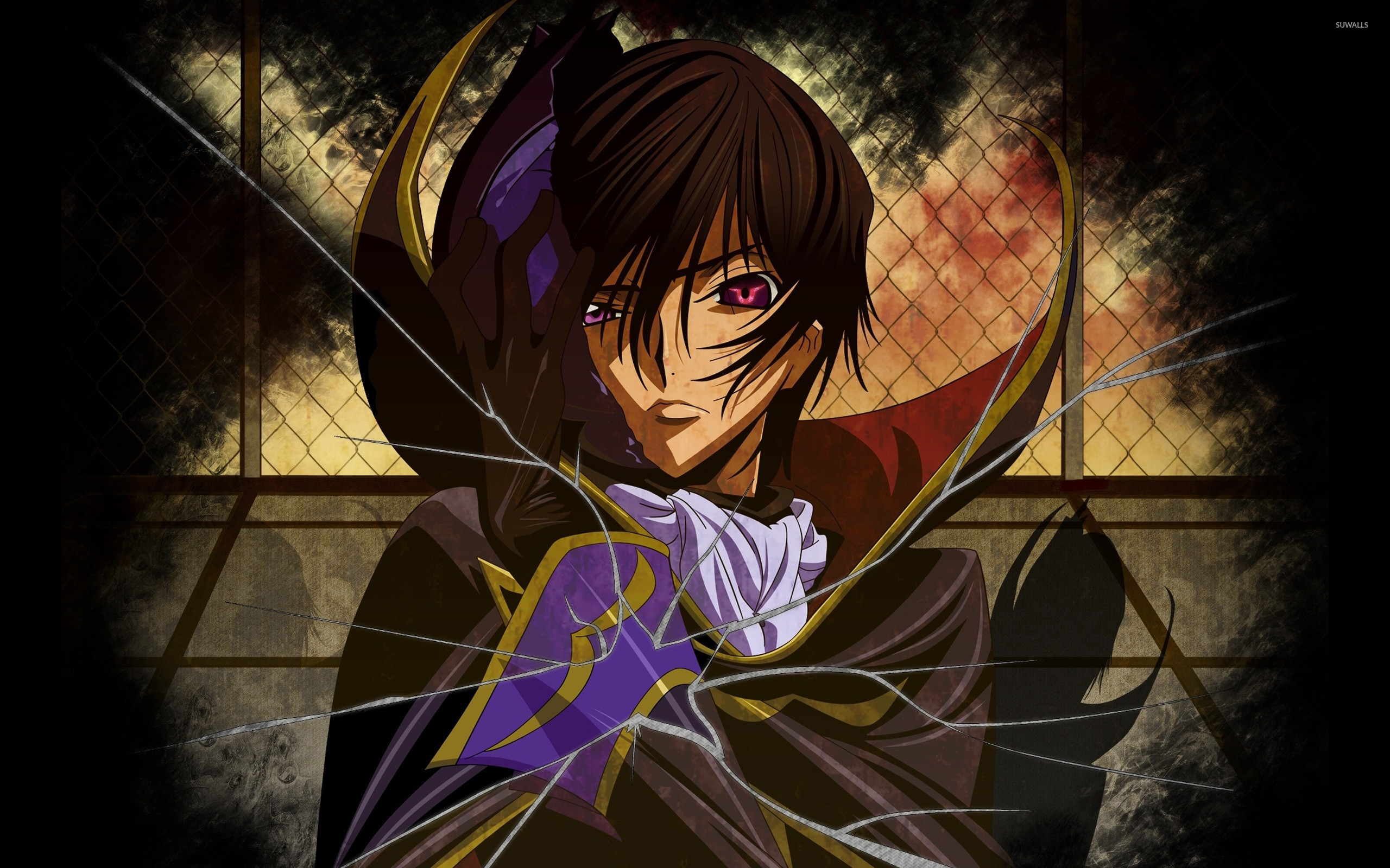 Lelouch Lamperouge, Code Geass, Vetro rotto, Toni scuri, 2K, sfondo per PC e portatile
