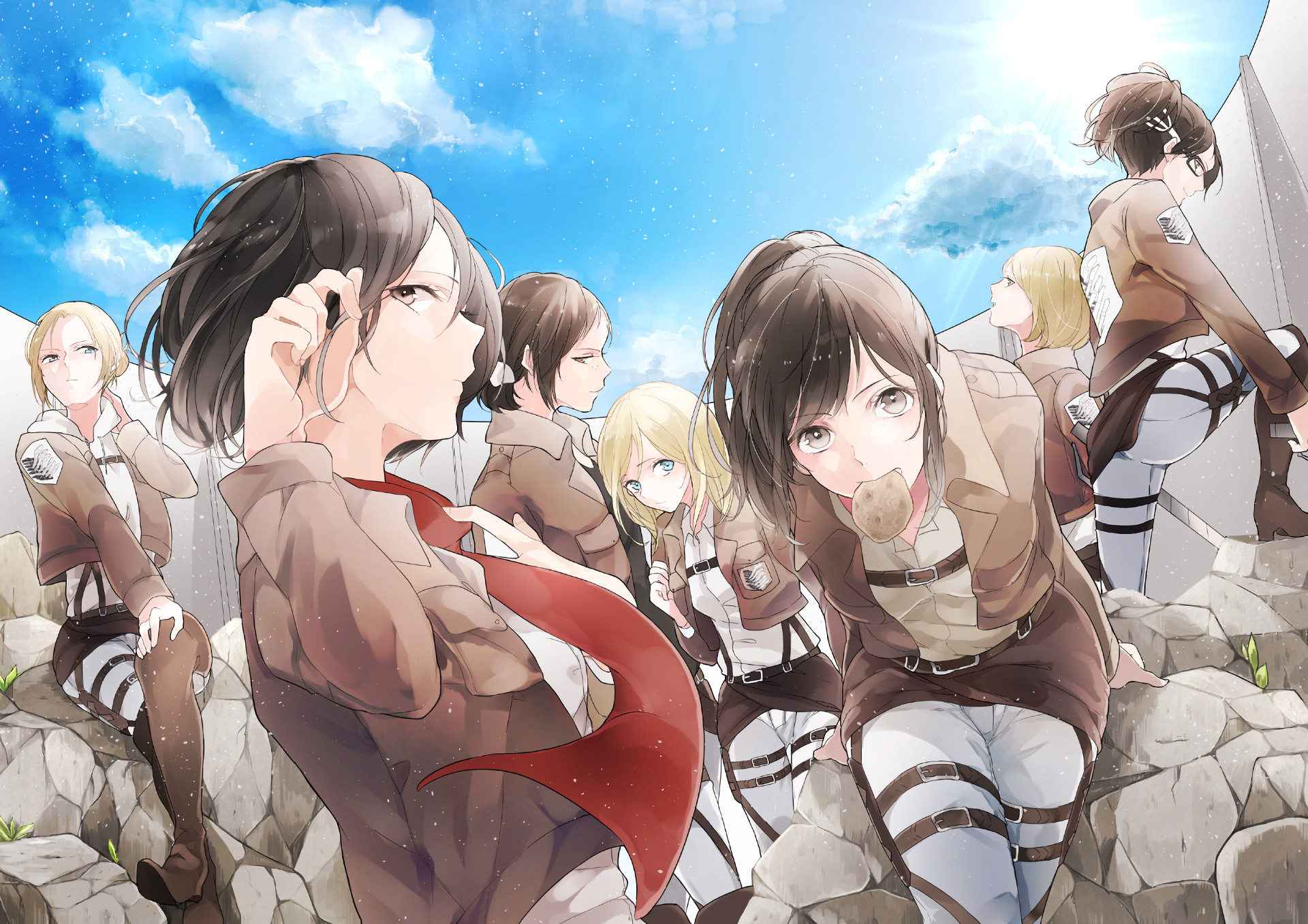 L'attacco dei giganti, Mikasa Ackerman, Sasha Braus, Historia Reiss, Annie Leonhart, Ragazze anime, sfondo per PC