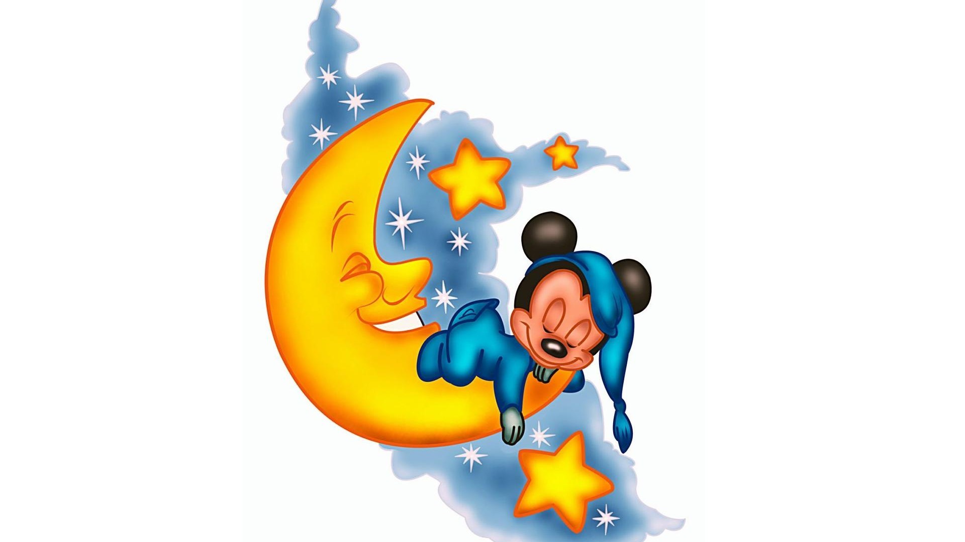 Topolino, Luna, Stelle, Sonno, 16:9 Full HD, sfondo widescreen