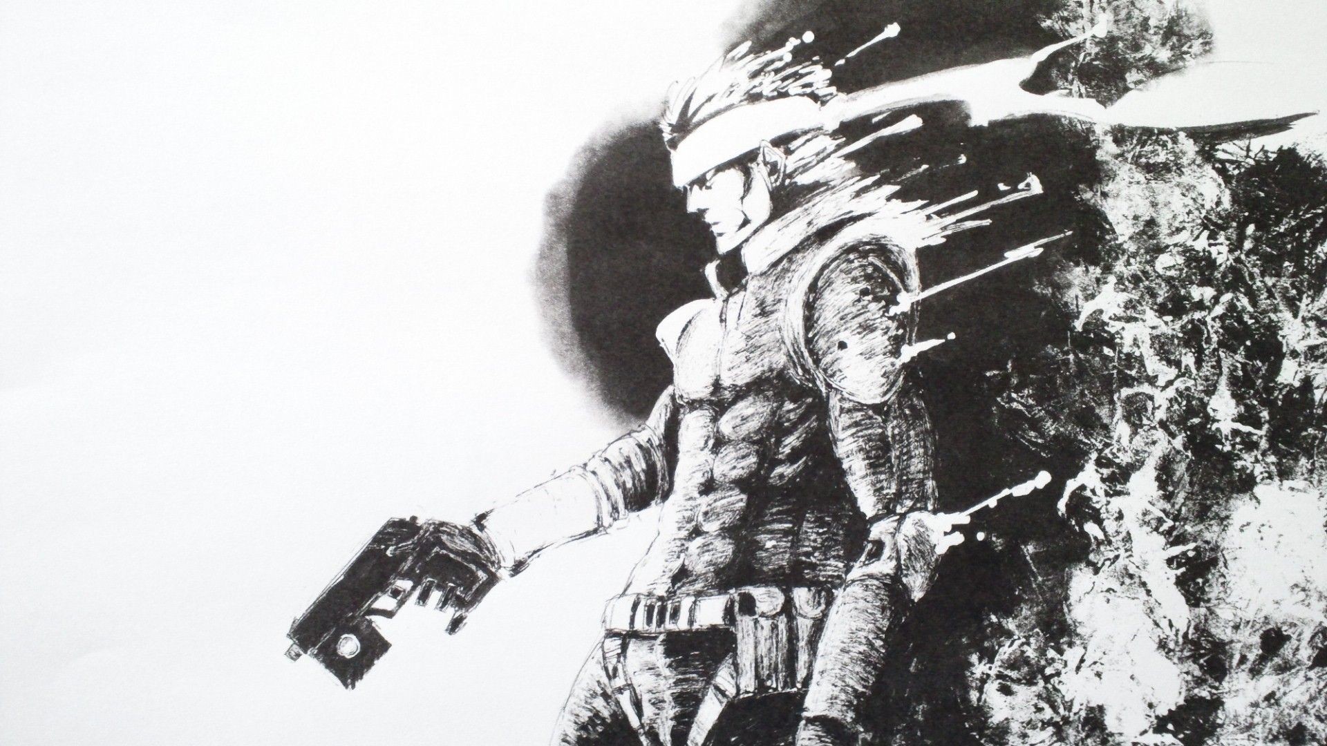 Solid Snake, Metal Gear Solid, Pistola, Bianco e nero, Full HD 1080p, sfondo desktop