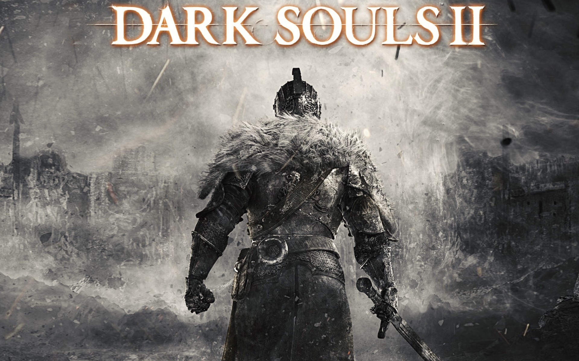 Dark Souls II, Logo, Cavaliere in armatura, Nebbia, Full HD, sfondo per PC